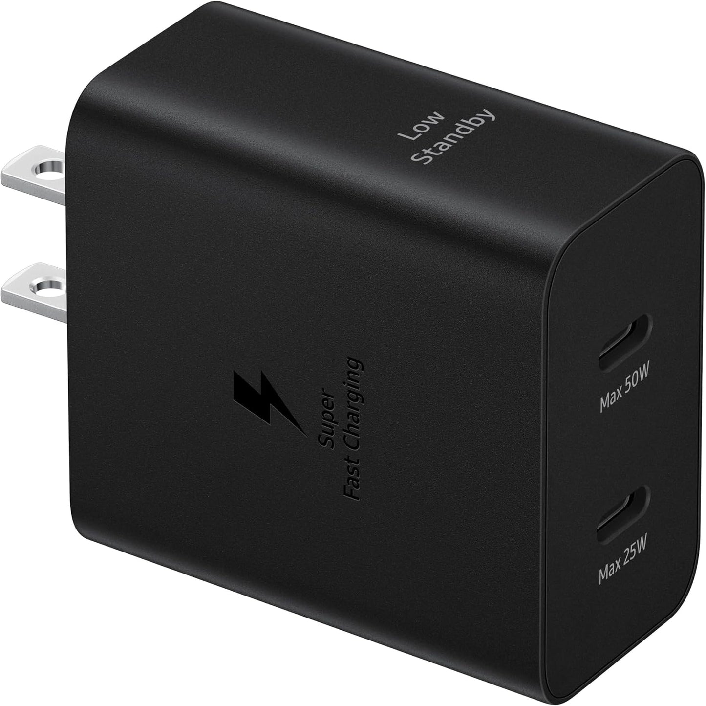 Samsung 50W Duo Power Adapter Wall Charger, 2 Ports, Cable Included, Black | Super Fast Charging 2.0 for Galaxy Phones, Tablets, USB Type C Devices, Low Standby Power Consumption, EP-T5020XBEGUS
