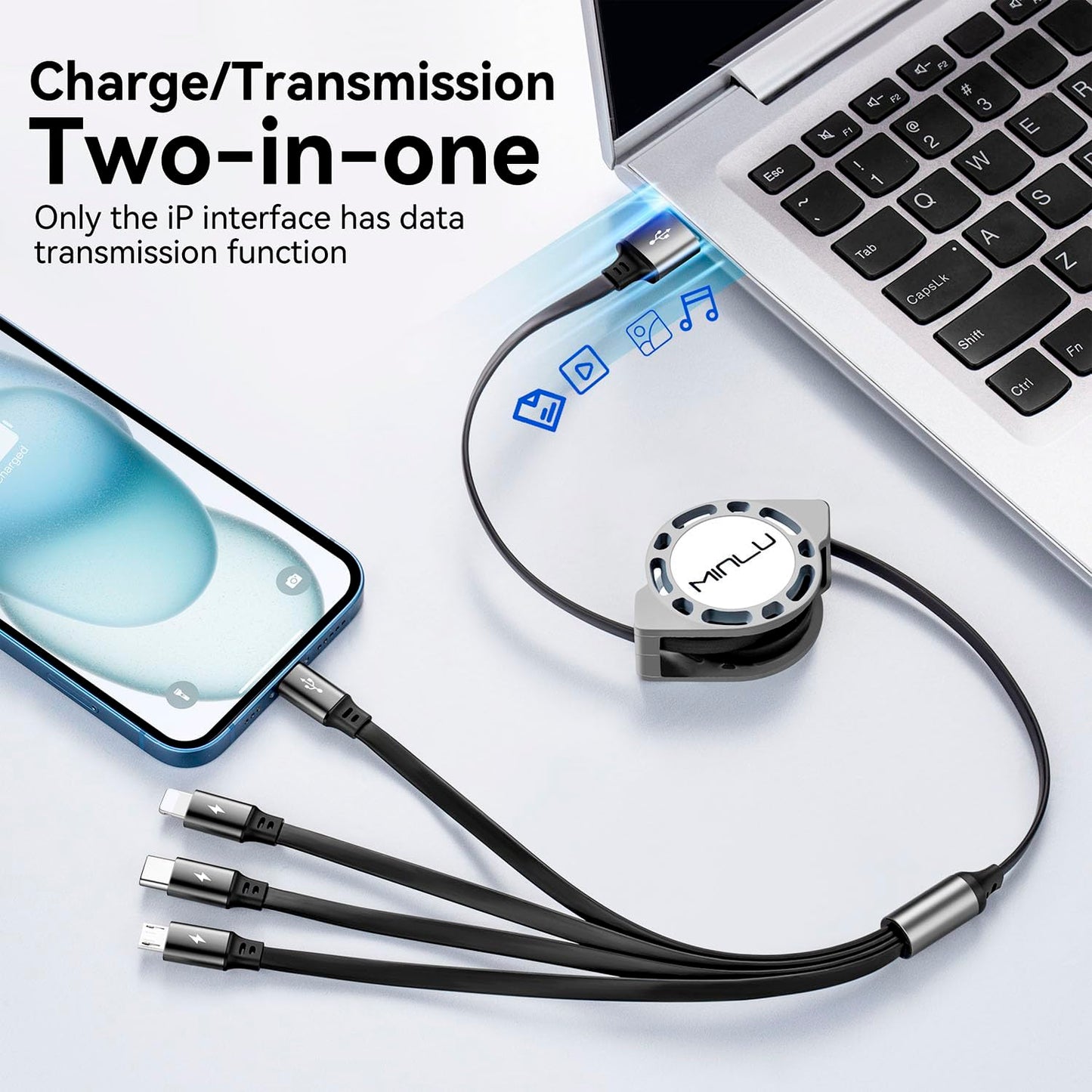 Multi USB Charger Cable 4A, Retractable Charging Cord for Multiple Devices | 4 in 1 Retractable Charger Cord with Type C/L/Micro USB Ports for iPhone 17 16 15 14/Samsung/Kindle Car Accessories-2Pack 4Ft