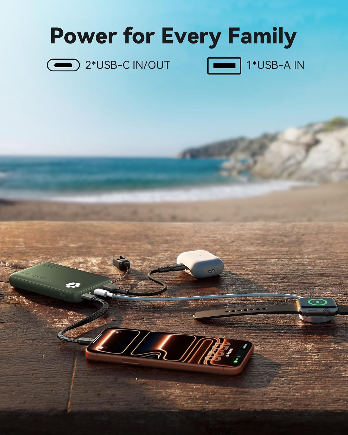 INIU 45W Fast Charging Portable Charger, Smaller 10000mAh Travel Power Bank | Flight-Safe, Detachable USB C Cable, Travel Essential, External Battery Phone Pack for iPhone 17 Samsung S26 iPad etc, Green