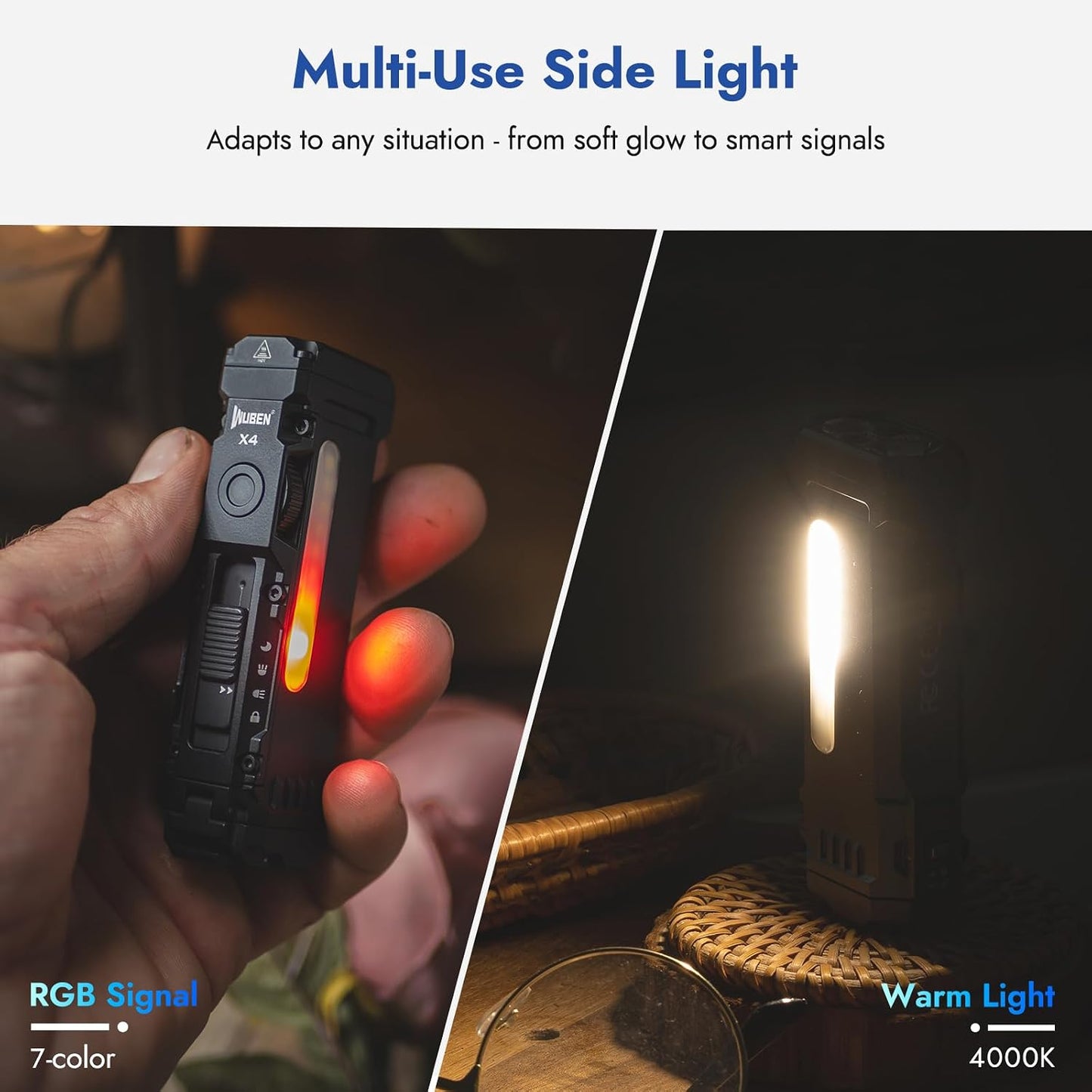 WUBEN X4 Flashlight Rechargeable,Compact EDC Light with RGB Lighting | 1500 Lumens Mini Tactical Flashlight with Clip & Tail switch,Small Handheld Flashlight for Camping,Emergency,Reading & Walks