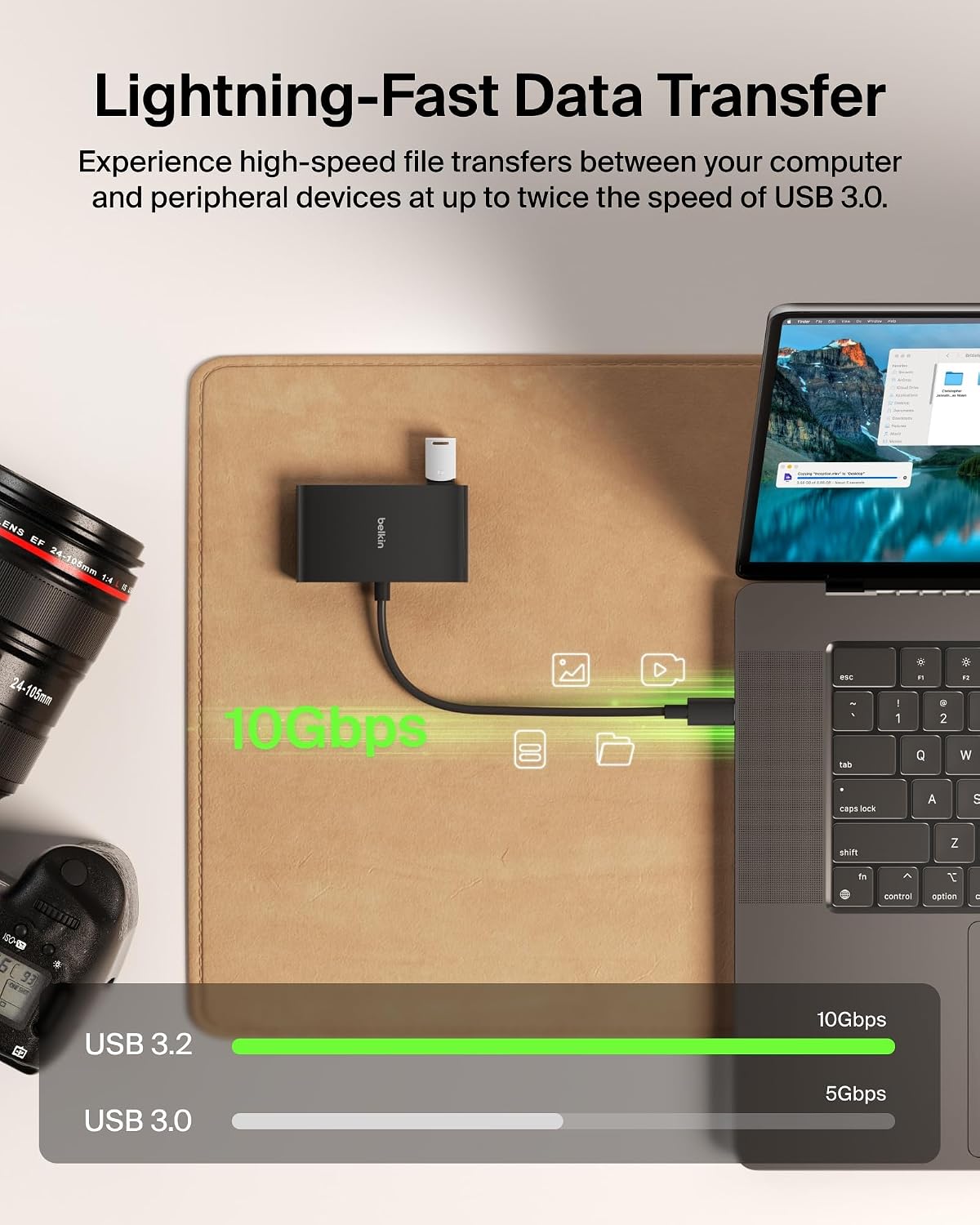 Belkin Connect 4-Port USB-C Hub - USB C Hub Multiport Adapter Dongle with 4 USB-C 3.2 Gen 2 Ports - High-Speed 10G Data Transfer for Laptop, MacBook, iPad, PC, and More - 100W PD