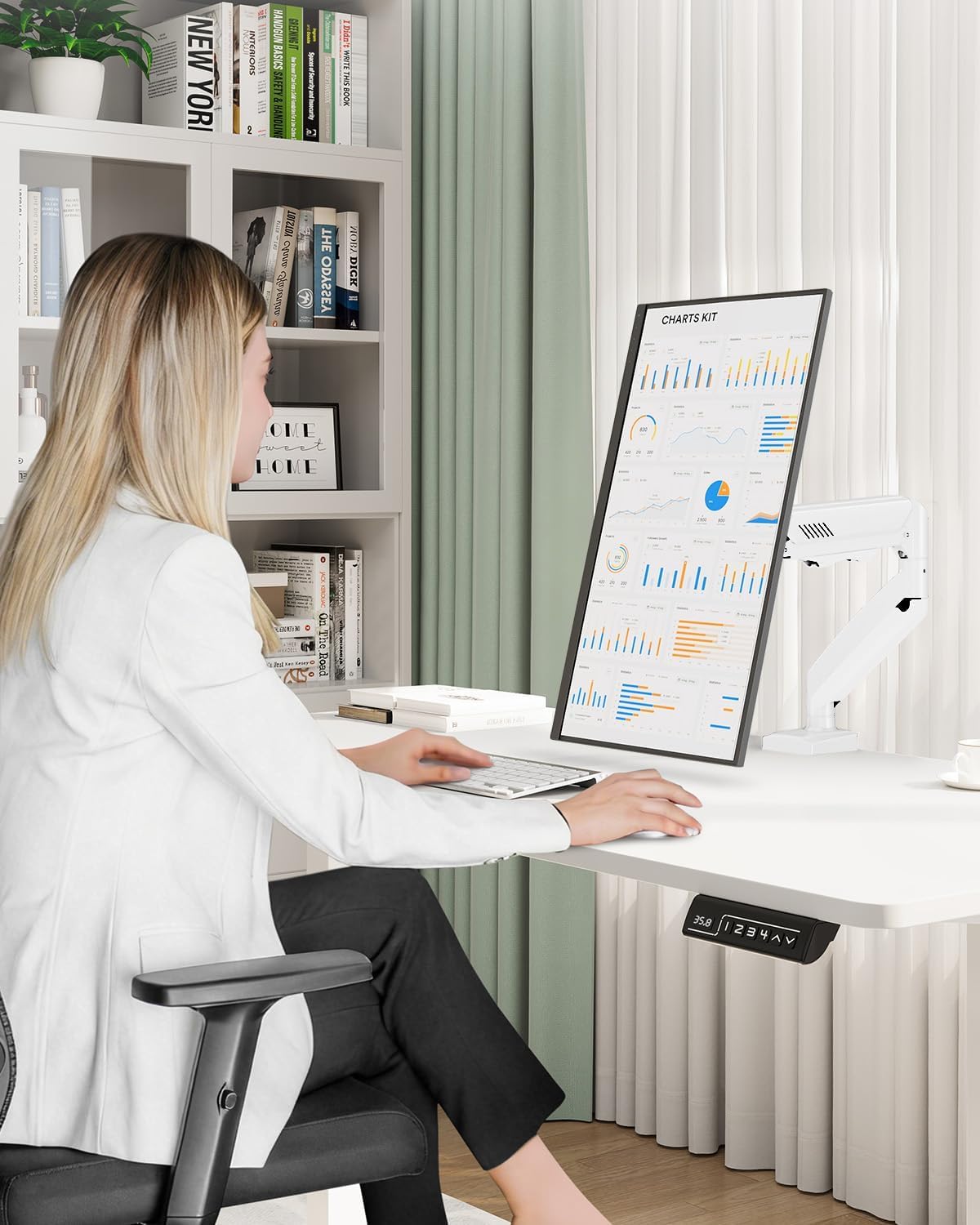 Single Monitor Desk Mount, 19-34 inch Adjustable Full Motion Monitor Arm, Computer Monitor Stand Holder with Clamp and Grommet Base, Fit 4.4 to 19.8lbs Screens, VESA Mount Bracket, White