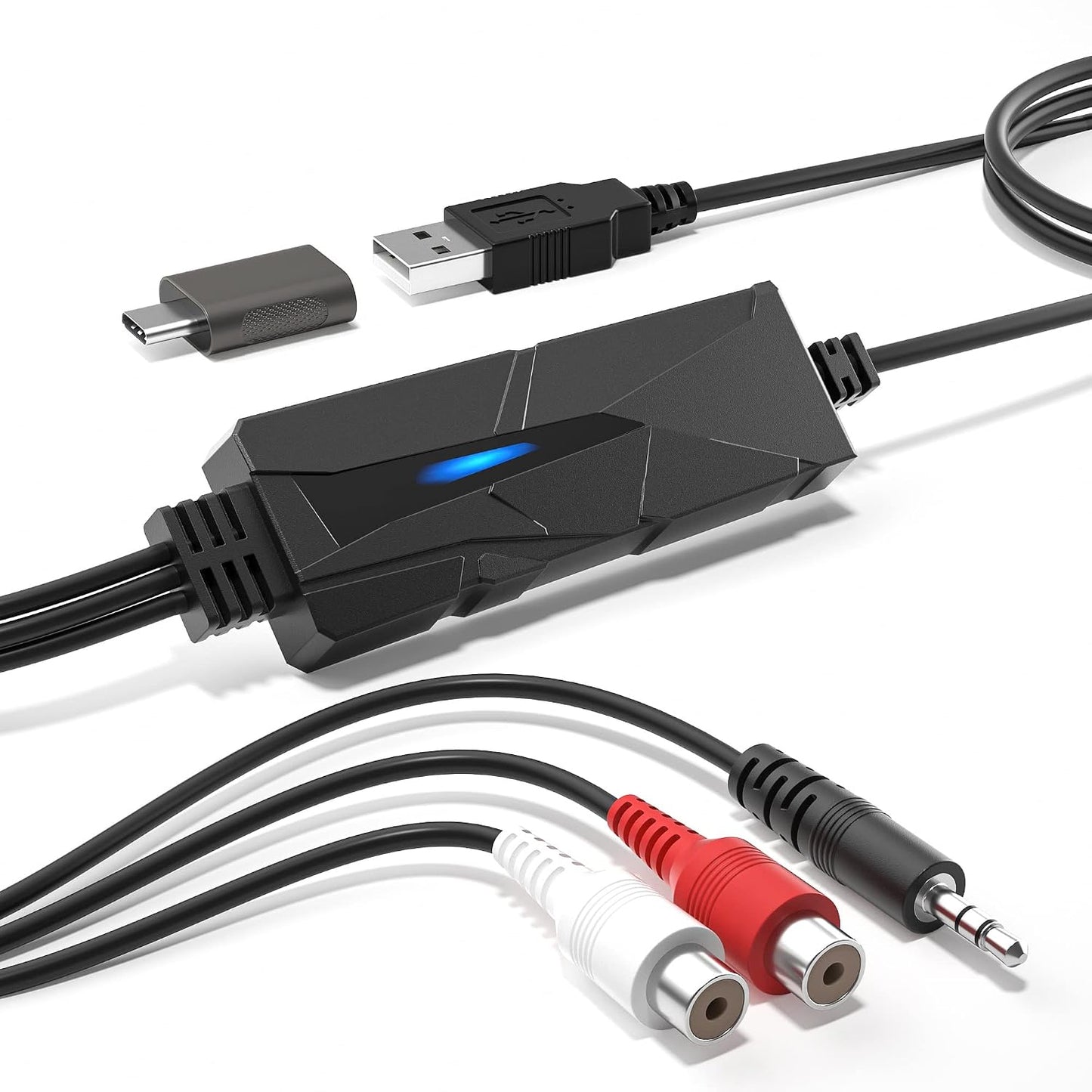 DriverGenius AudioXfer USB A/C Audio Capture Card Device | Convert Analog Cassette Audio to Digital MP3 with 3.5mm/RCA Inputs | Compatible with PC, Mac & Linux (AV202-B, 1-Pack)