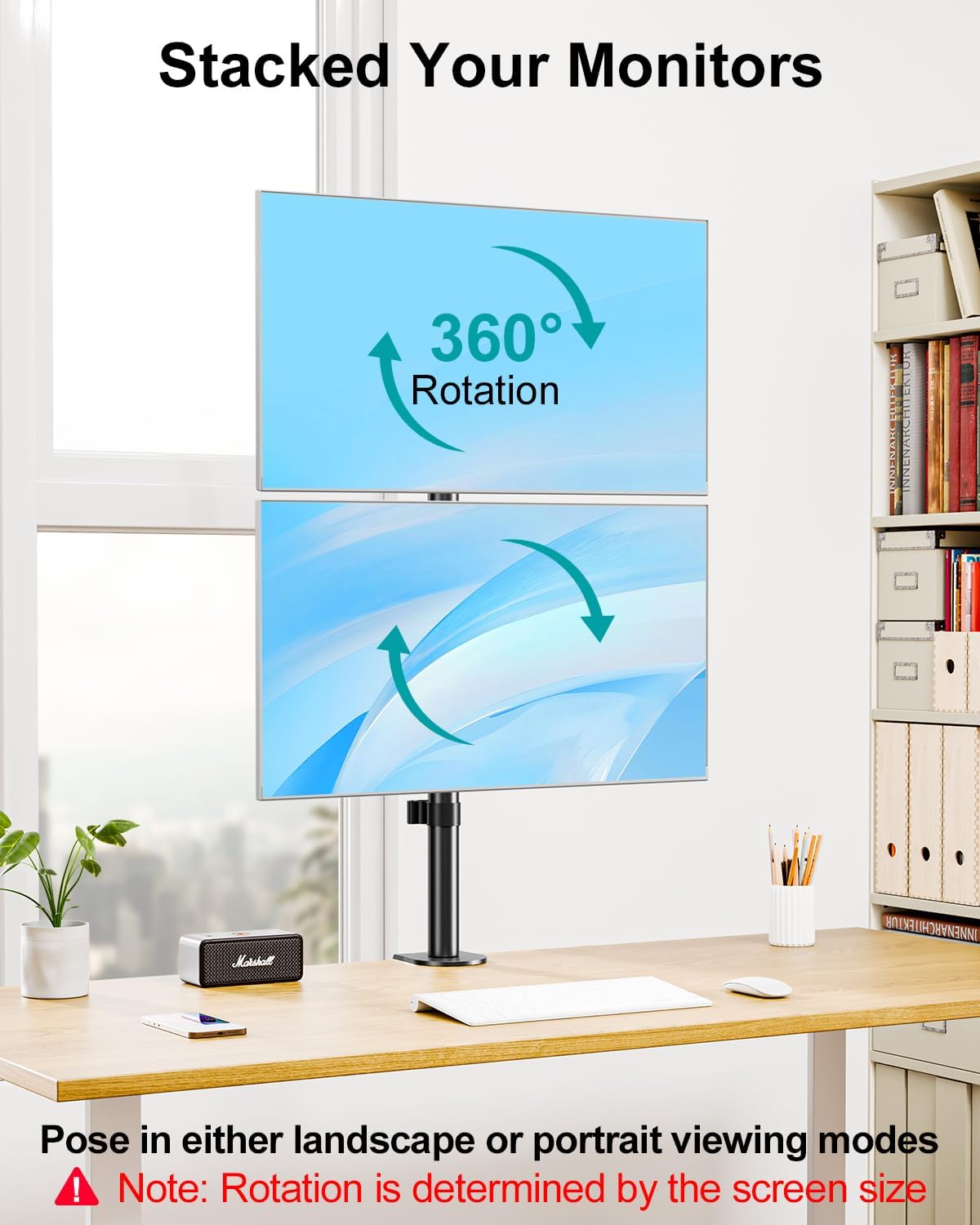 Stacked Monitor Mount for Max 32" Screens, Vertical Dual Monitor Stand