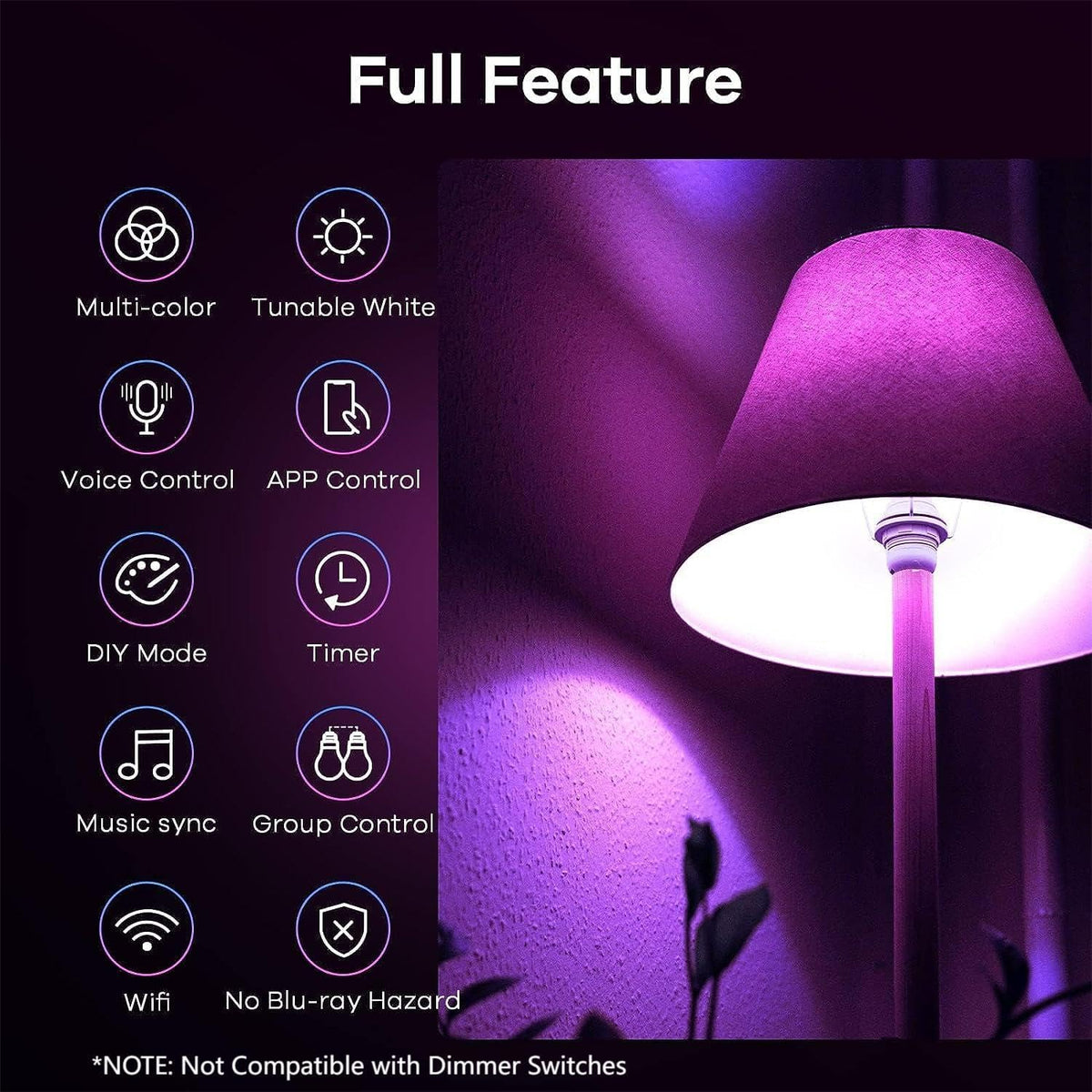 Linkind Matter Smart Light Bulb, Smart Bulbs Work with Apple Home, Siri, Alexa, Google Home, SmartThings, Color Changing Light Bulbs RGTBW Music Sync, Mood Lights, 2.4Ghz WiFi A19 E26 60W 800LM 3 Pack