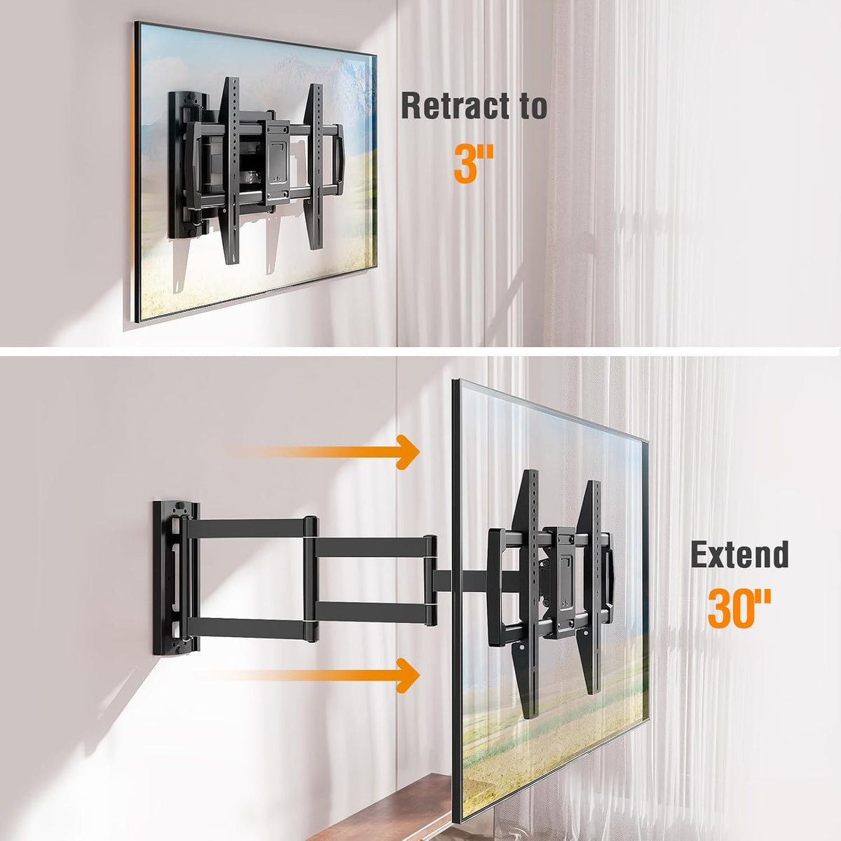 30" Long Arm TV Wall Mount for 42-75 Inch TVs, Full Motion Swivel and Tilt