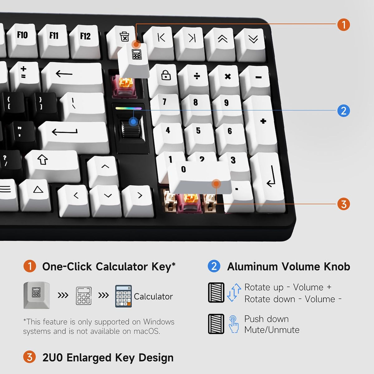 MCHOSE UT98 Wireless Mechanical Keyboard Compact Gaming Keyboard with Knob Tri-Mode Connection Hot Swappable Custom Creamy Keyboard Gasket Structure Pre-lubed Linear Switches RGB Retro ICY