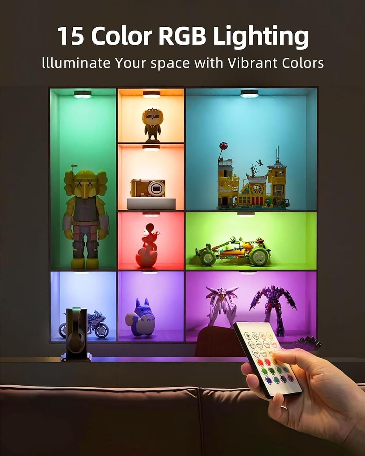 EZVALO Under Cabinet Lighting, 1000mAh Rechargeable Puck Lights with Remote, 3 Color Temps & 12 RGB Motion Sensor Closet Lights Indoor, Dimmable Under Counter Lights for Kitchen (Wood Grain, 6 Packs)