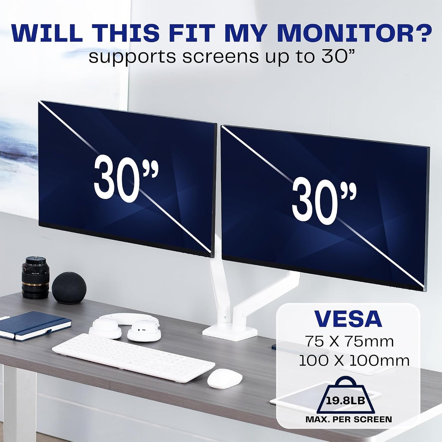 VIVO Aluminum Articulating Dual Monitor Arm for 13 to 30 inch Screens, Desk Mount Tension Spring Monitor Stand for 2 Screens, White, STAND-V102OW