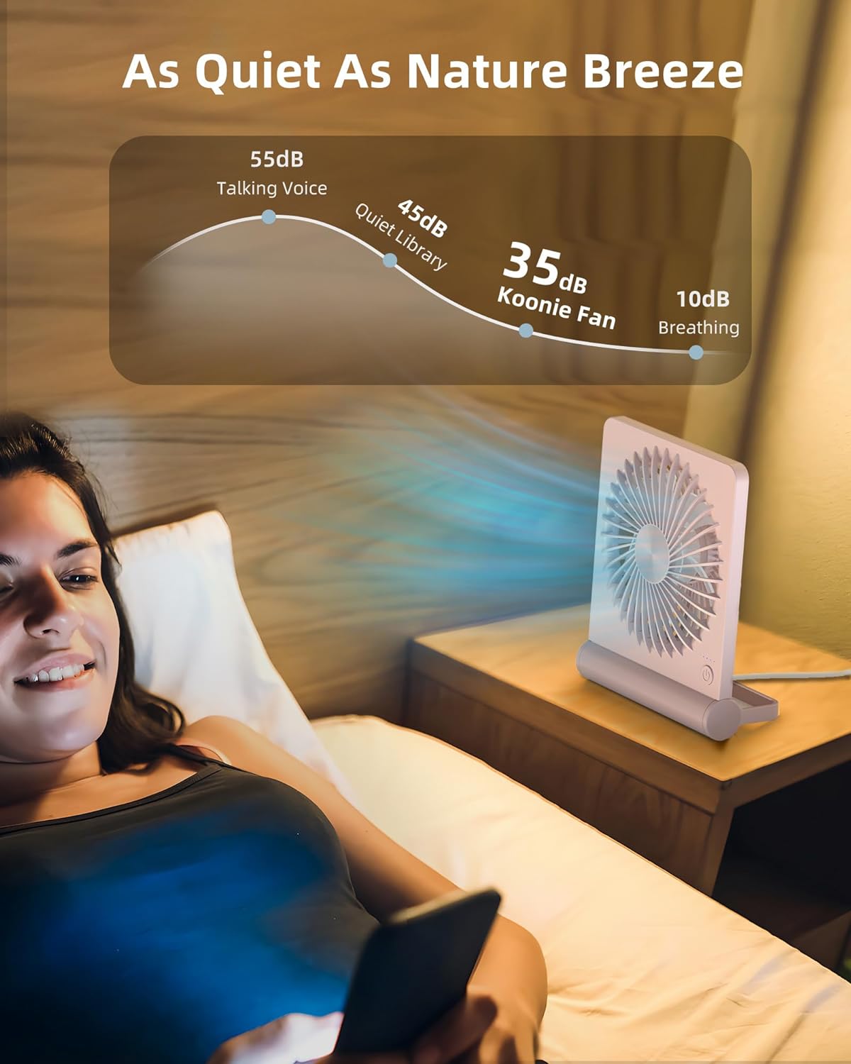 Koonie USB Desk Fan, Strong Wind Ultra Quiet Small Mini Fan | 220° Tilt Folding & 3 Speeds Adjustable, USB-C Powered Personal Fan for Home Office Desktop, Pink, NO BATTERY