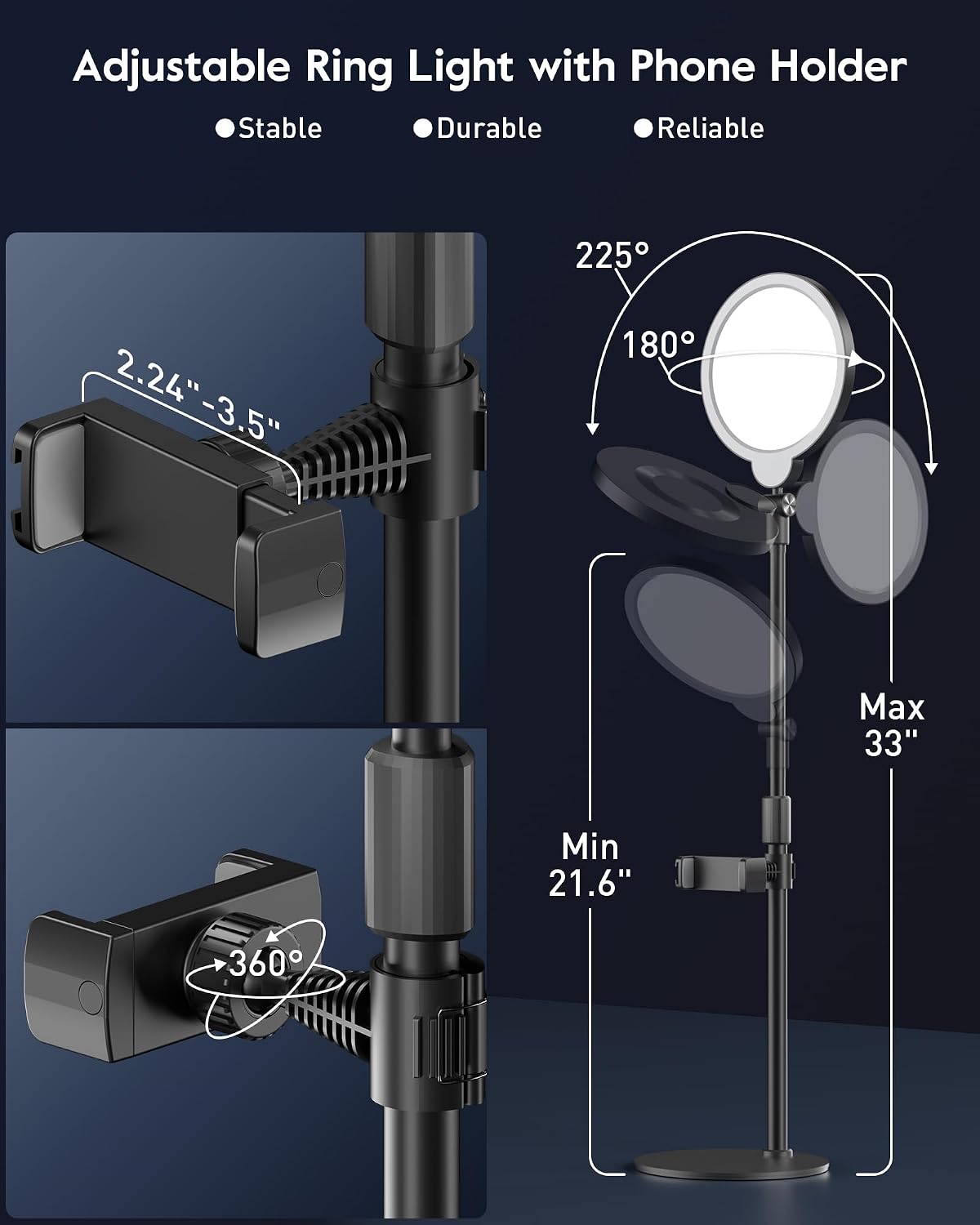 Desk Ring Light with Stand for Computer, 30 Modes Video Conference Lighting | Adjustable Desk Light for Video Recording, Zoom Lighting for Computer, Webcam, Podcast, Calls, Home Office, CRI 97.8