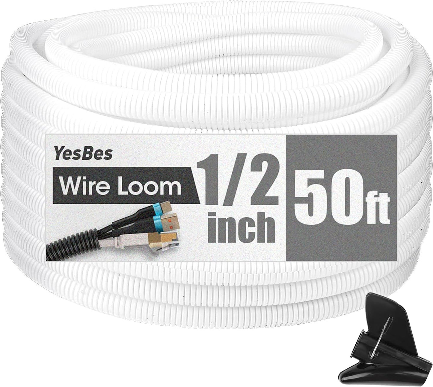 120 FT Wire Loom 1/2 Inch, Split Wire Loom Tubing Wire Conduit, Wire Protector Tubing – Black