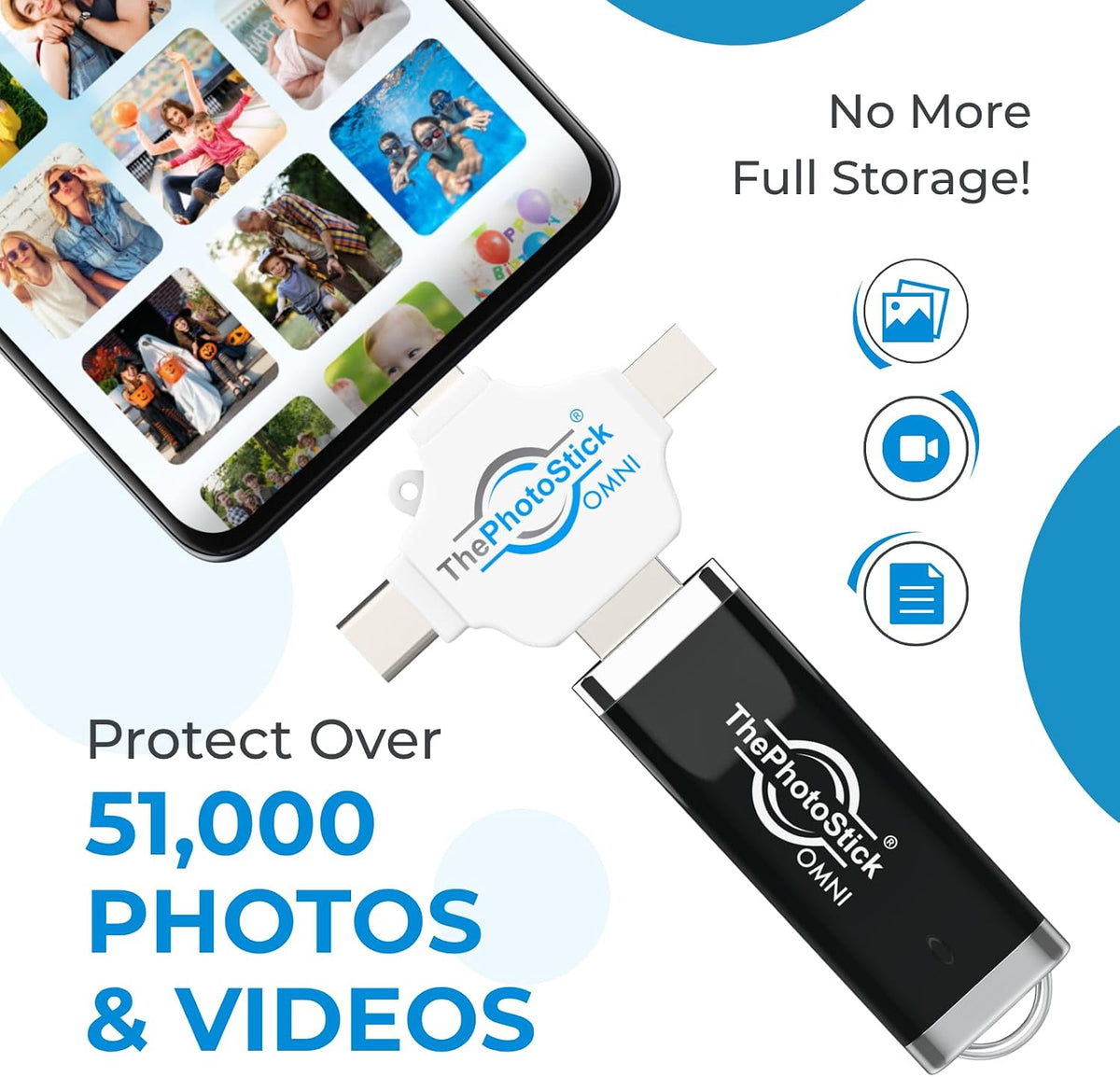 ThePhotoStick® Omni 128GB Photo Backup for iPhone, Android (2 Pack)