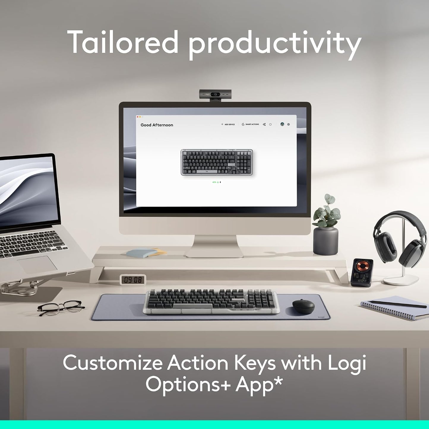 Logitech Alto Keys K98M Wireless Mechanical Gasket Keyboard - Graphite | Customizable, clicky, vibration absorbing gasket, white backlit keys, Bluetooth, USB-C charging, for PC, Mac, Laptops
