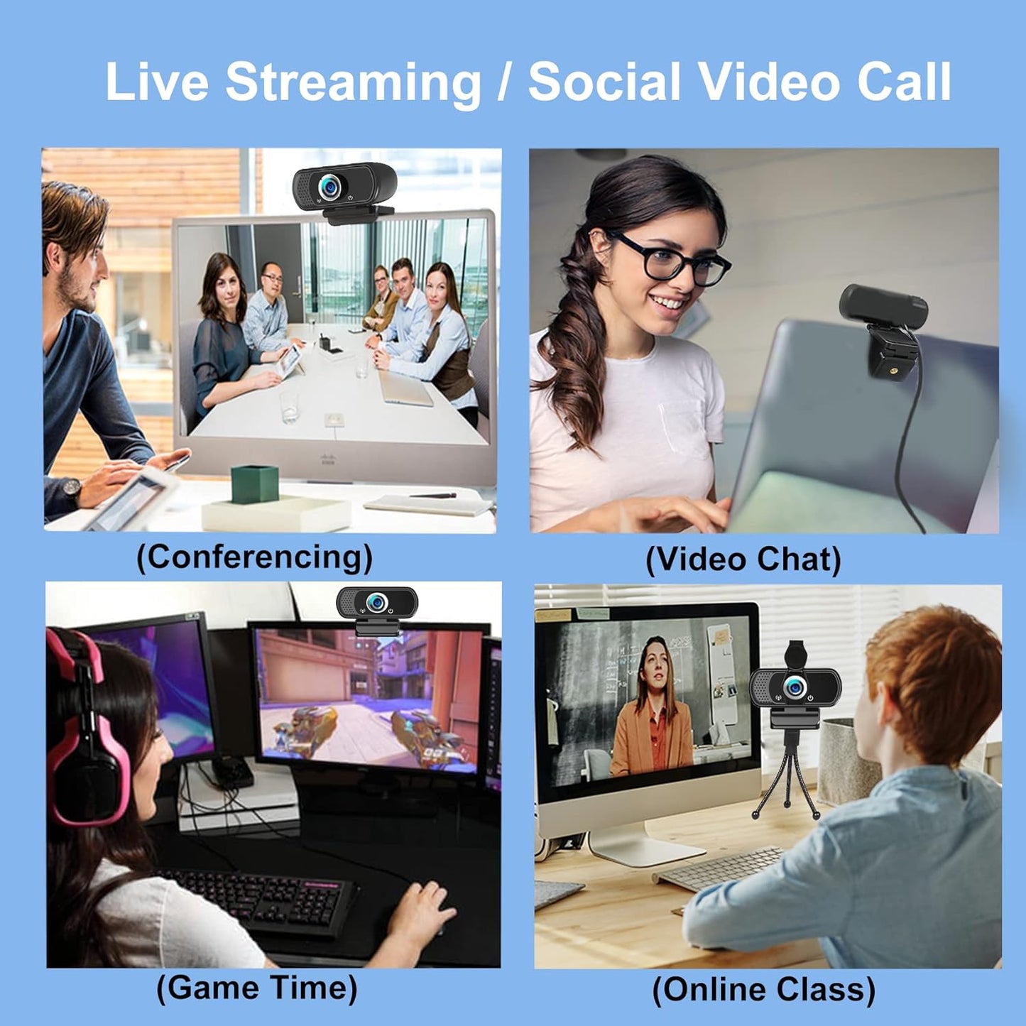 1080P Webcam with Microphone,Web Camera for Desktop Computer Laptop | Wide Angle Webcam With Tripod/Privacy Cover,110°FOV,Plug and Play USB Camera for PC Laptop Mac Zoom Conference Game Streaming