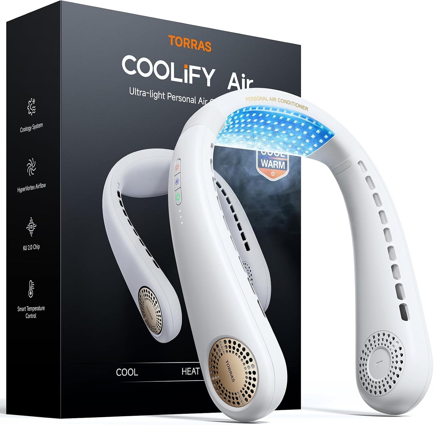 TORRAS COOLiFY Air 2026 Upgraded Neck Fan Air Conditioner, Dual-Airflow Pro Cooling, Ultra Light Portable Fan Rechargeable, Personal Cooling Fan Travel Essentials, Gift for Dad Father,White