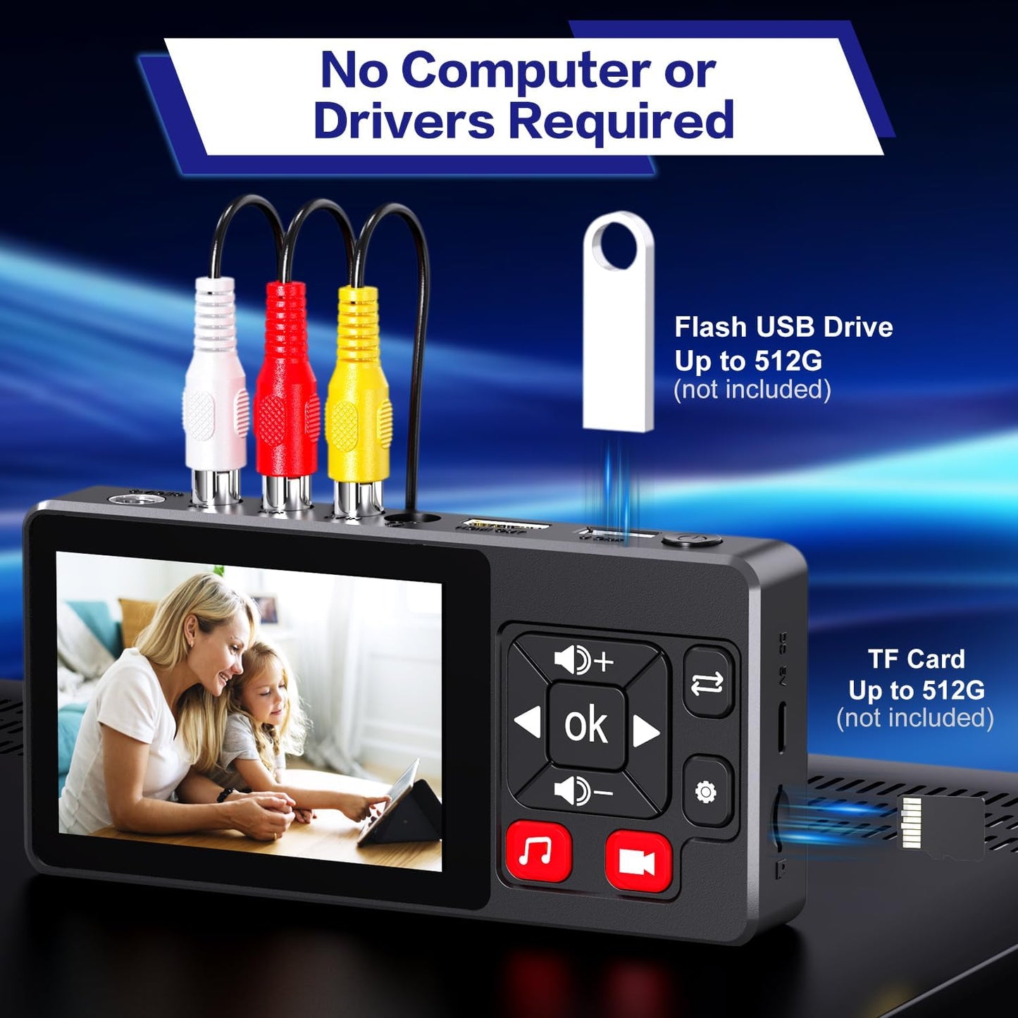VHS to Digital Converter 2.0, HD Video to Digital Converter Recorder with Remote, Convert Record Analog Video Audio from VHS/VCR, DVR/DVD/Hi8/Mini DV/Camcorder/Gaming Consoles（Tapes Players Needed)