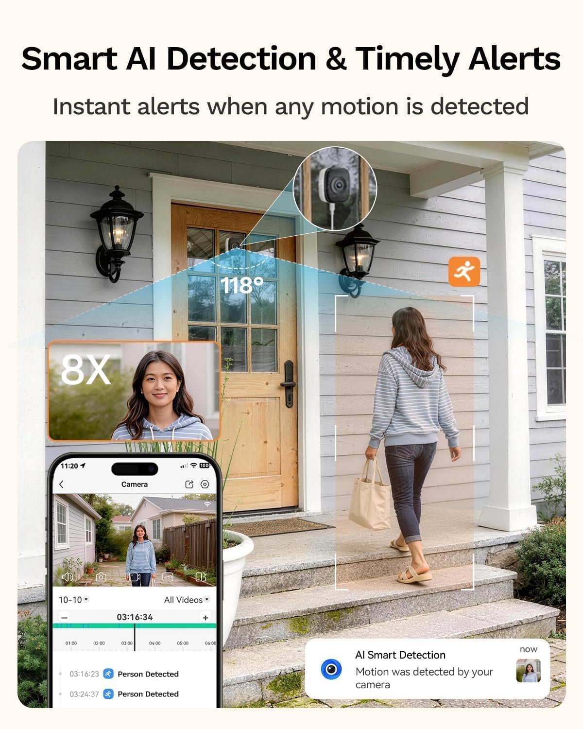 LongPlus 5MP 3K Window Camera for Home Security, WiFi6 Safeview Camera | Blacklight Full-Color Night Vision, Anti-Glare, 24/7 Recording, Person/Car Detection, No-Drill Installation, SD/Cloud