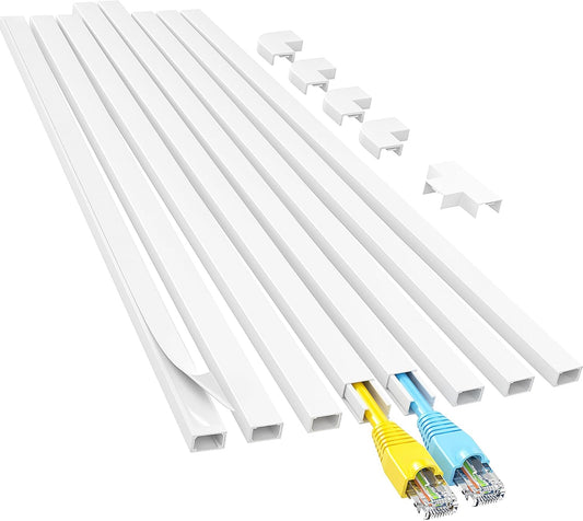 Yecaye Cord Hider, 113in One-Cord Cable Concealer, Cord Covers for Wires on Wall, Easy Install Cable Management Kit for 2 Small Wires, Cables Raceway Home Office, W0.59in H0.4in, White