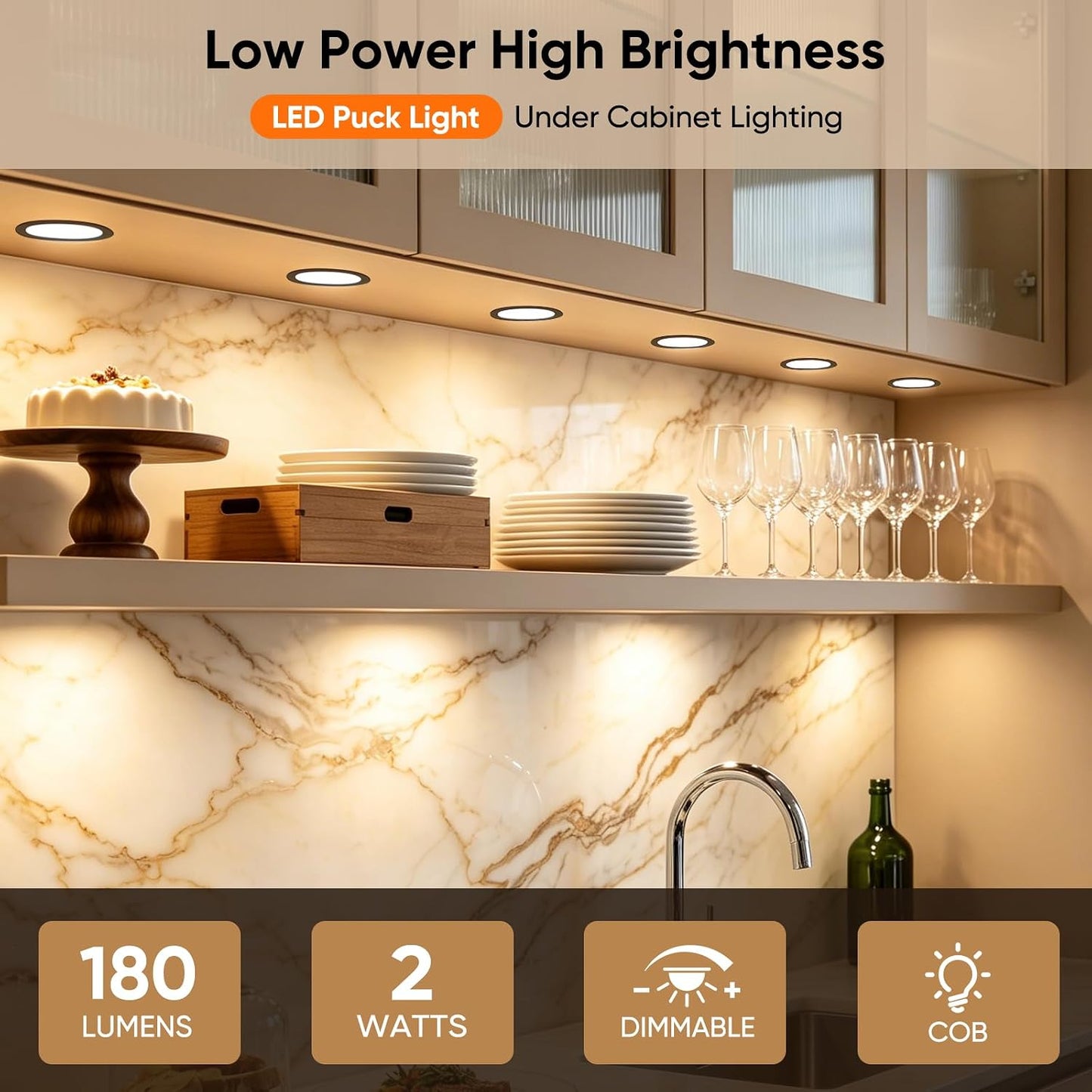 VST Smart Puck Lights, 10 Pack, 3000K-6000K Dimmable Under Cabinet&Shelf Lighting, Compatible with Alexa&Google Home, App&Remote Control, 12V 2W, Recessed/Surface Mount, Black for Kitchen Display Case
