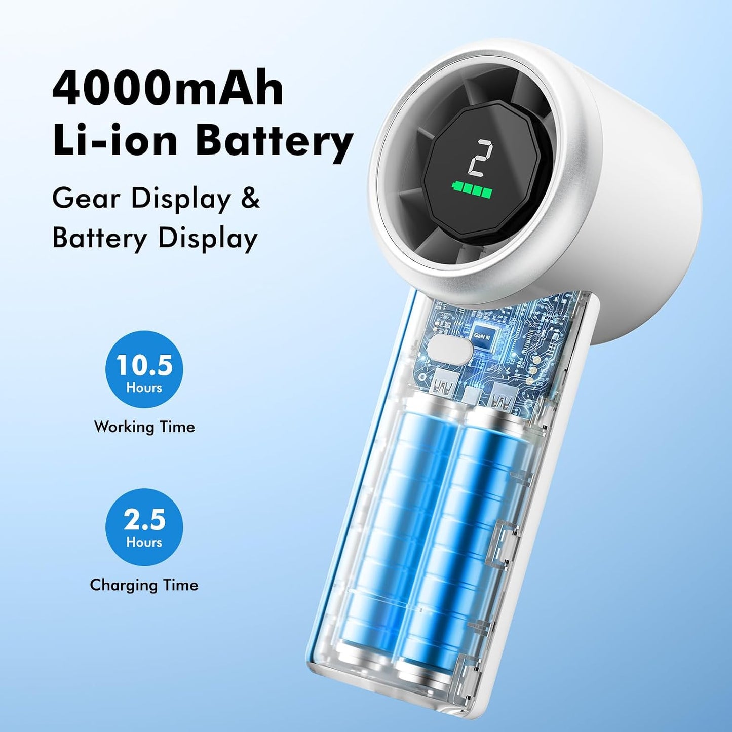 WHATOOK Portable Handheld Turbo Fan, 5 Speeds Mini Personal Fan with 4000mAh Rechargeable Battery, Small Pocket Fan for Travel Essentials, Beach, Office, Gifts for Women Men - Off White