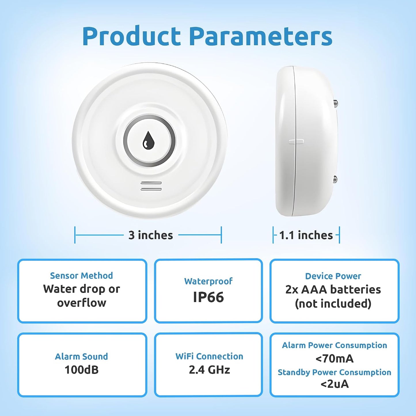 Drip Defender Pro Water Sensor WiFi Water Leak Detector for Home 100dB | High Sensitivity Smart Moisture Alarm, IP66 Waterproof, Easy Installation for Kitchens, Basements, Bathrooms, Laundry