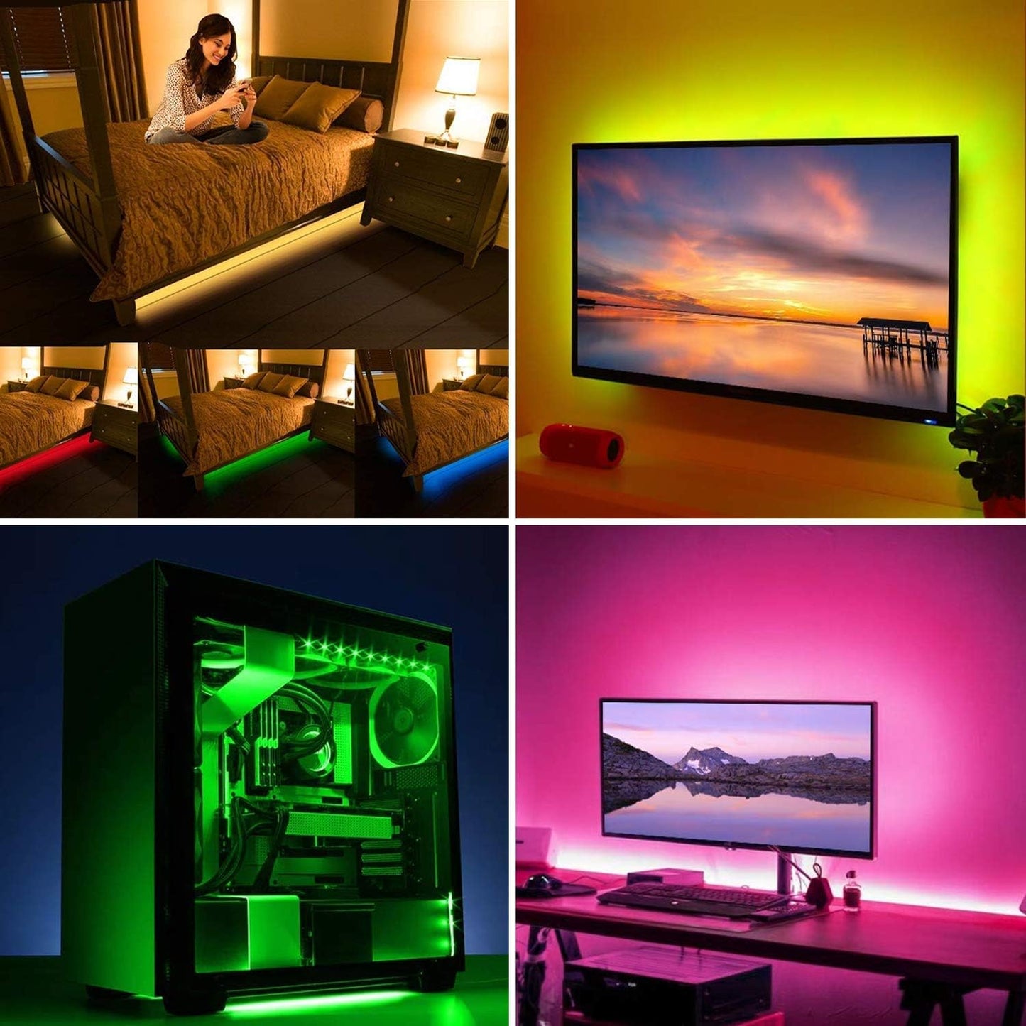 USB LED Strip Lights Kit, 4 Pre-Cut 1.64ft/6.56ft RGB LED Light Strips, Color Changing TV Backlights with Remote, RGB 5050 Bias Lighting for TV, PC, Monitor, Home Theater, DIY Decoration