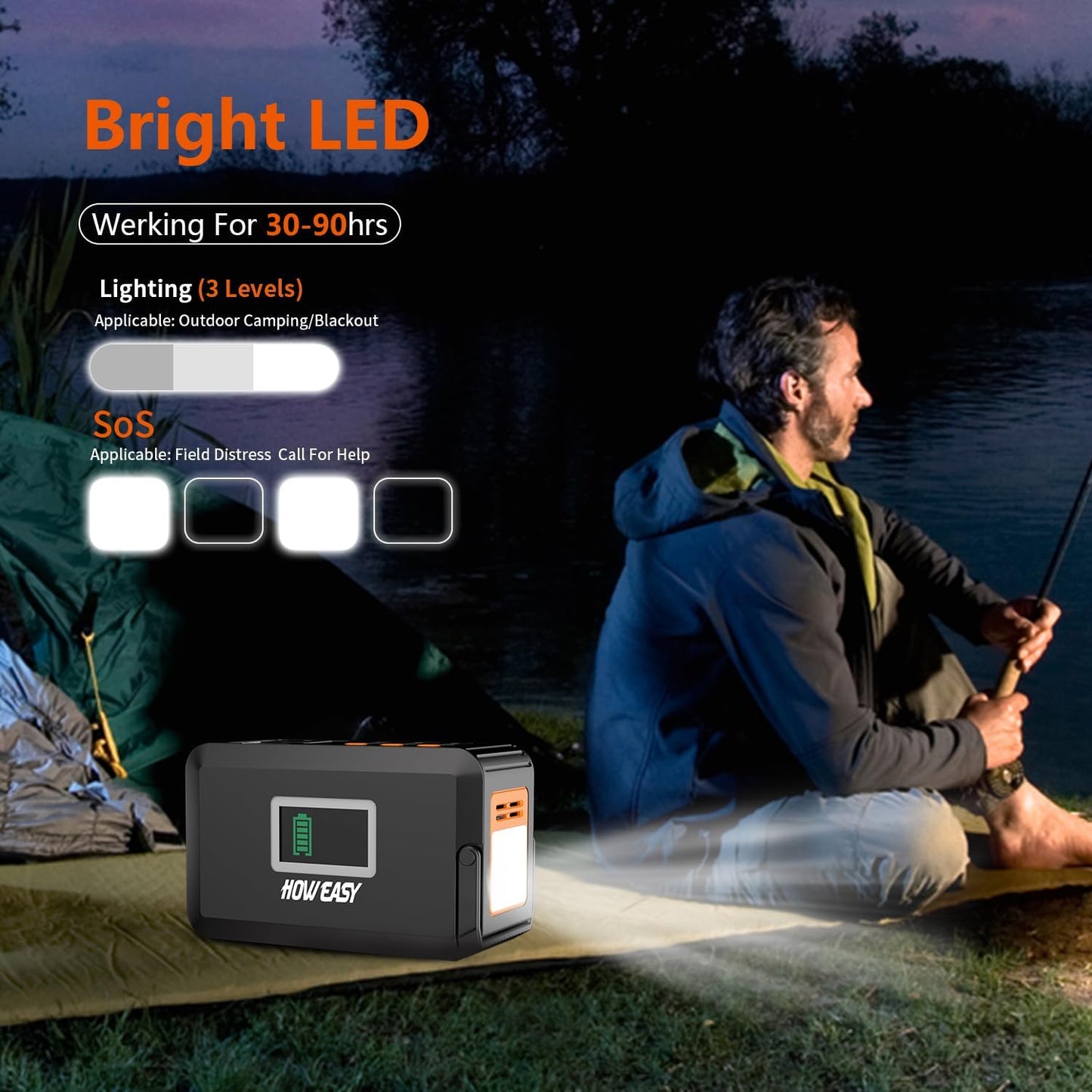 HOWEASY Portable Power Station,120W(240W Peak) Solar Generator | 88Wh Lithium Battery Power with 110V AC Outlet/DC/USB/LED Light for Outdoor Camping Trip Hunting Emergency