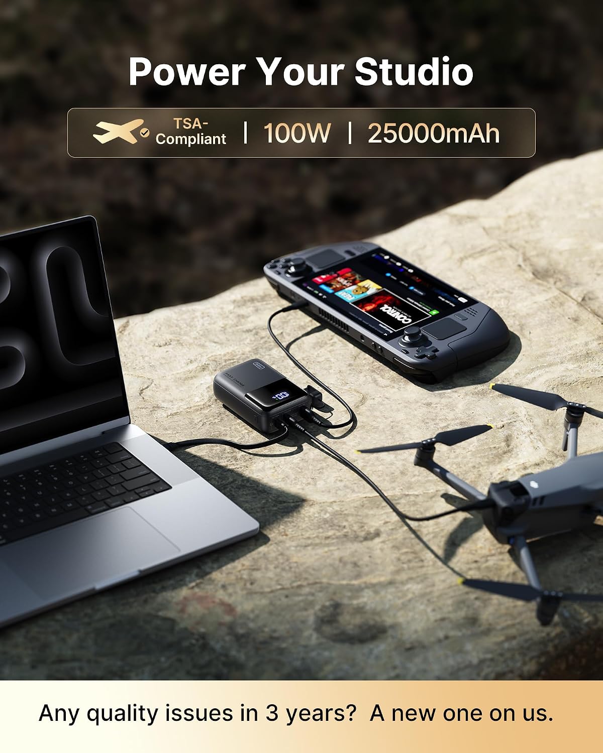 INIU Laptop Power Bank, Smallest 25000mAh 100W Fast Charging Battery Pack | USB C-Cable, Flight-Safe, Travel Essentials, Portable Charger for MacBook Pro, Dell, Steam Deck, iPhone etc