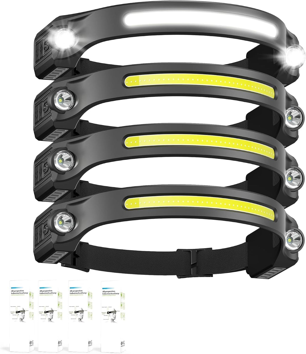 LED Headlamp Rechargeable 2 Pack, Motion Sensor Head Light | Memory, Hands Free, 260° Wide Beam, 500 Lumens 300ft Range, Waterproof USB-C Rechargeable Head Lamp for Camping and Work