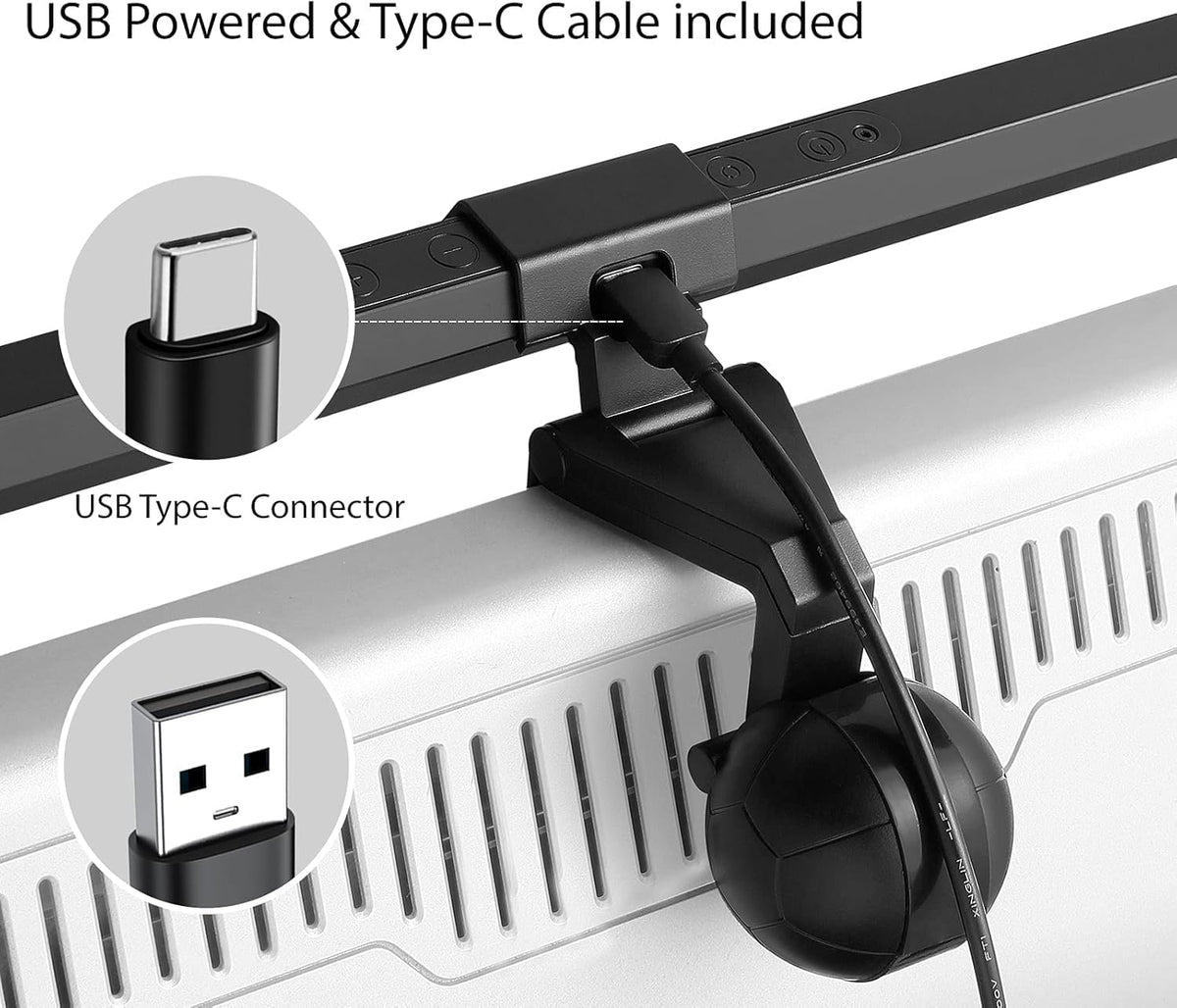 USB LED Lamp for Computer Monitor - Adjustable Brightness & Color Temperature, USB Powered, Matte Graffiti Finish, 40 cm, 5W, Eye-Care, Easy Installation, Perfect for Reading, Laptop, and Study