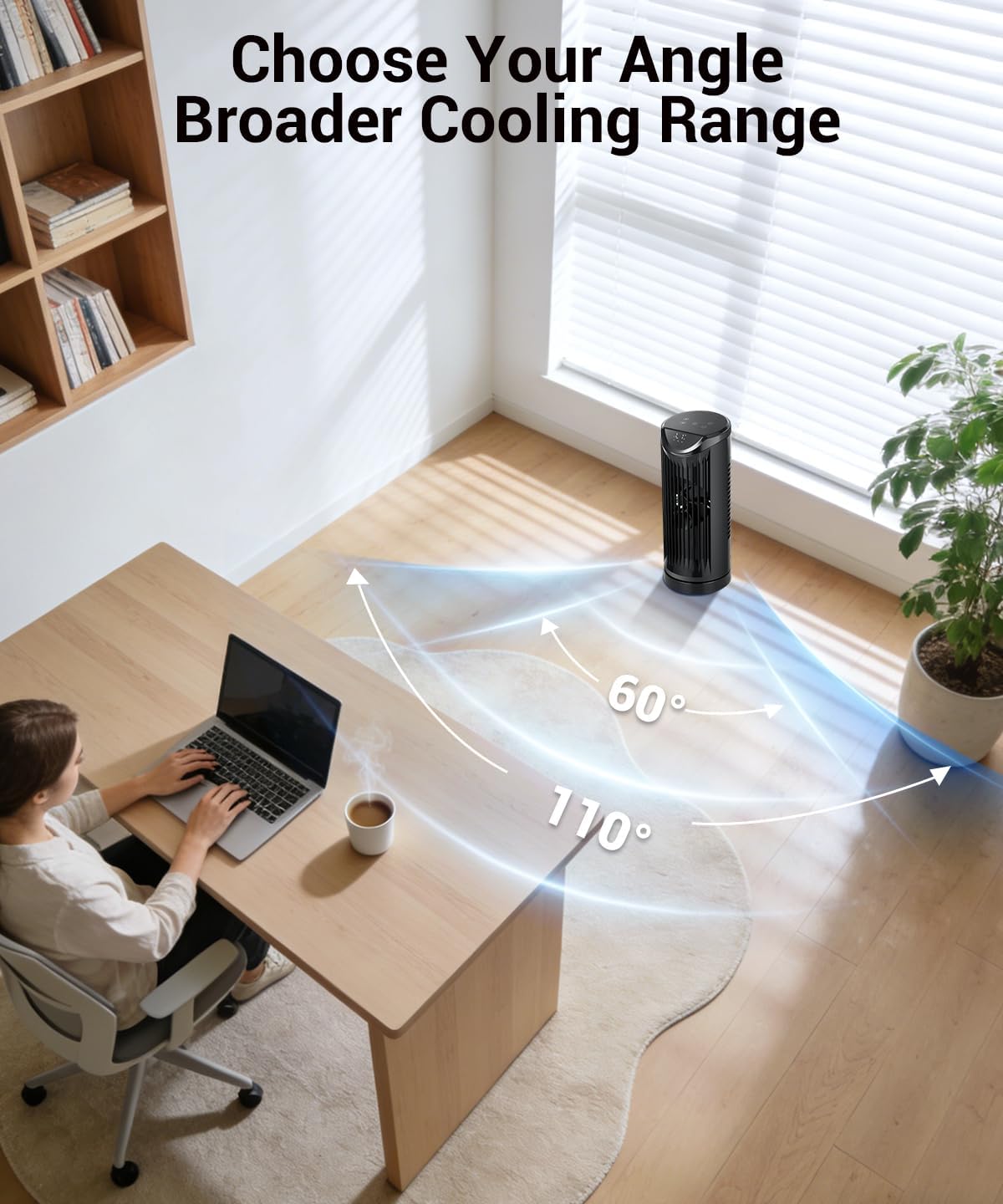 Personal Tower Fan for Bedroom, 25dB Quiet Fans that Blow Cold Air | 4 Speeds Cooling Standing Fan with 12H Timer,Remote,60° & 110° Oscillating Floor Tower Fan for Bedroom Office,Black
