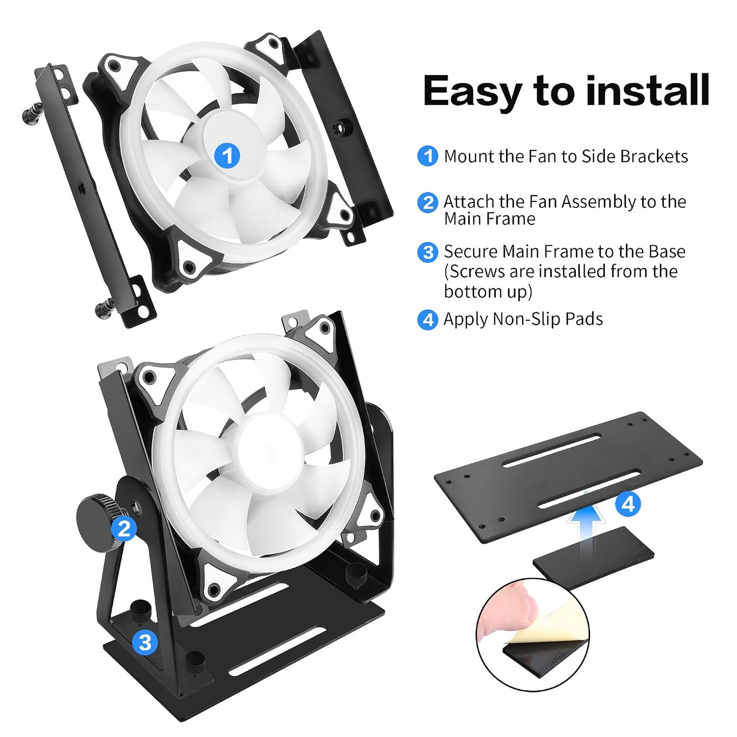 YAODHAOD Multi-Purpose Desk Fan Stand Mount for 120mm PC Computer Fans,360° Adjustable Desk Cooling Fan,Heavy-Duty Solid Metal Bracket,Flexible Airflow Direction for Laptop, Router, Modem, Electronics