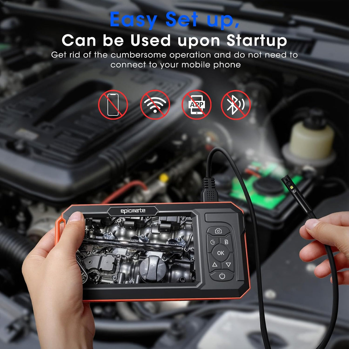 Triple Lens Borescope with 5" IPS Screen, 1920P HD Inspection Camera | Endoscope with 50FT Semi-Rigid Snake Cable & 32GB Card, IP67 Waterproof Plumbing Camera for Sewer/Automotive/Drain Pipe