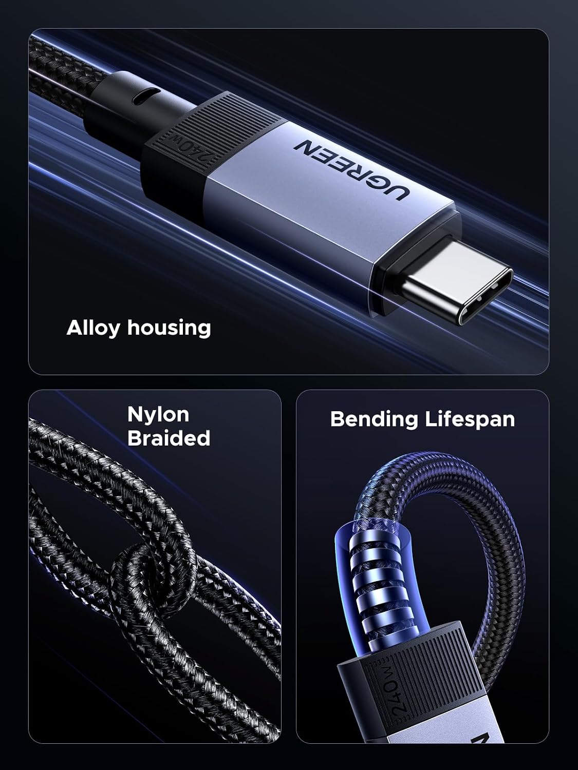UGREEN 240W USB C to USB C Cable for Thunderbolt 4/3, USB4 40Gbps, 3.3ft | For Thunderbolt 4/3, iPhone 17/16/15, MacBook Pro/Air, iPad, Galaxy S26/S25, Pixel, Switch, Steam Deck, monitors, docks
