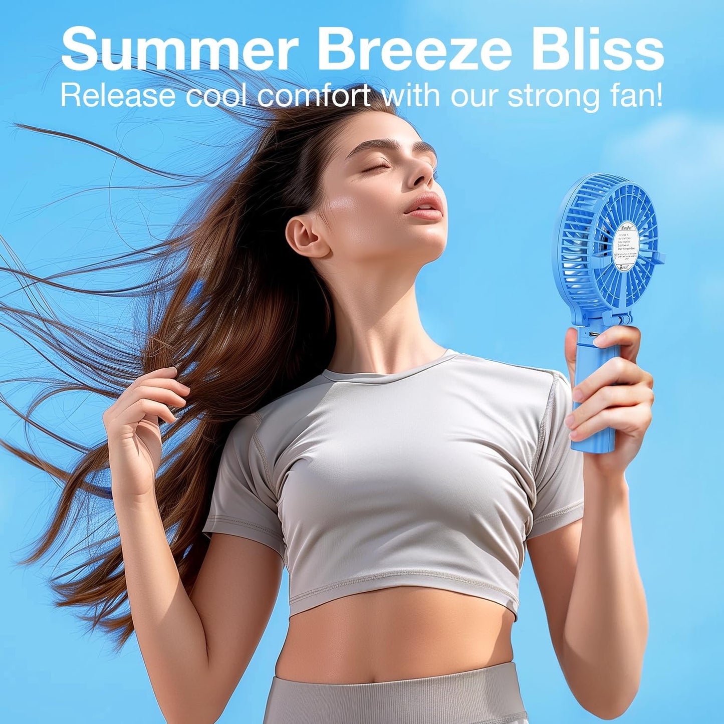 VersionTECH. Portable Handheld Fan, Powerful+Durable+180° Foldable, Mini Hand Fans with USB Rechargeable Battery Operated Cooling Accessories for Personal Use, Travel, Office Blue