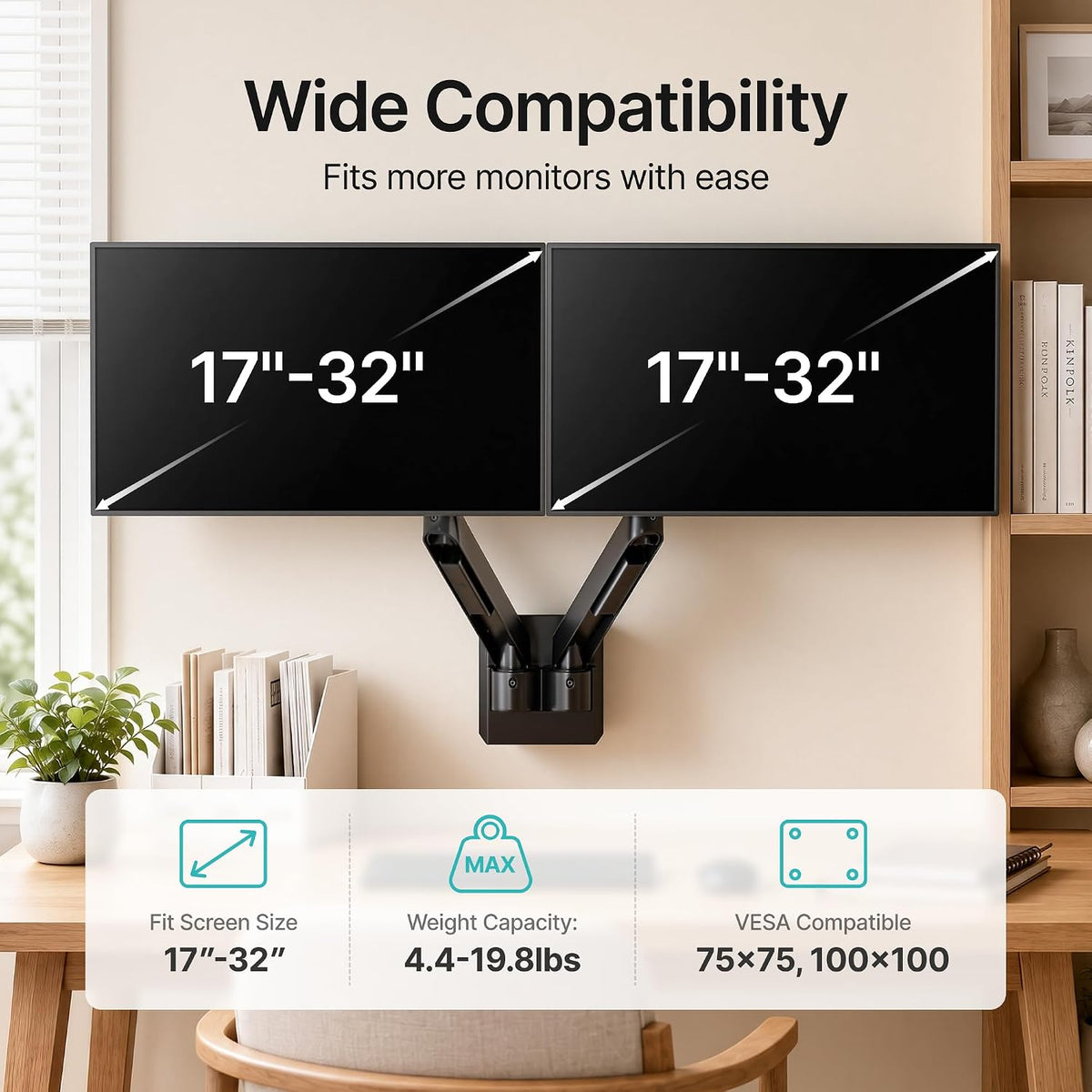 PEGZONE Dual Monitor Wall Mount for 17-32" Computer Screens，Up to 19.8 lbs