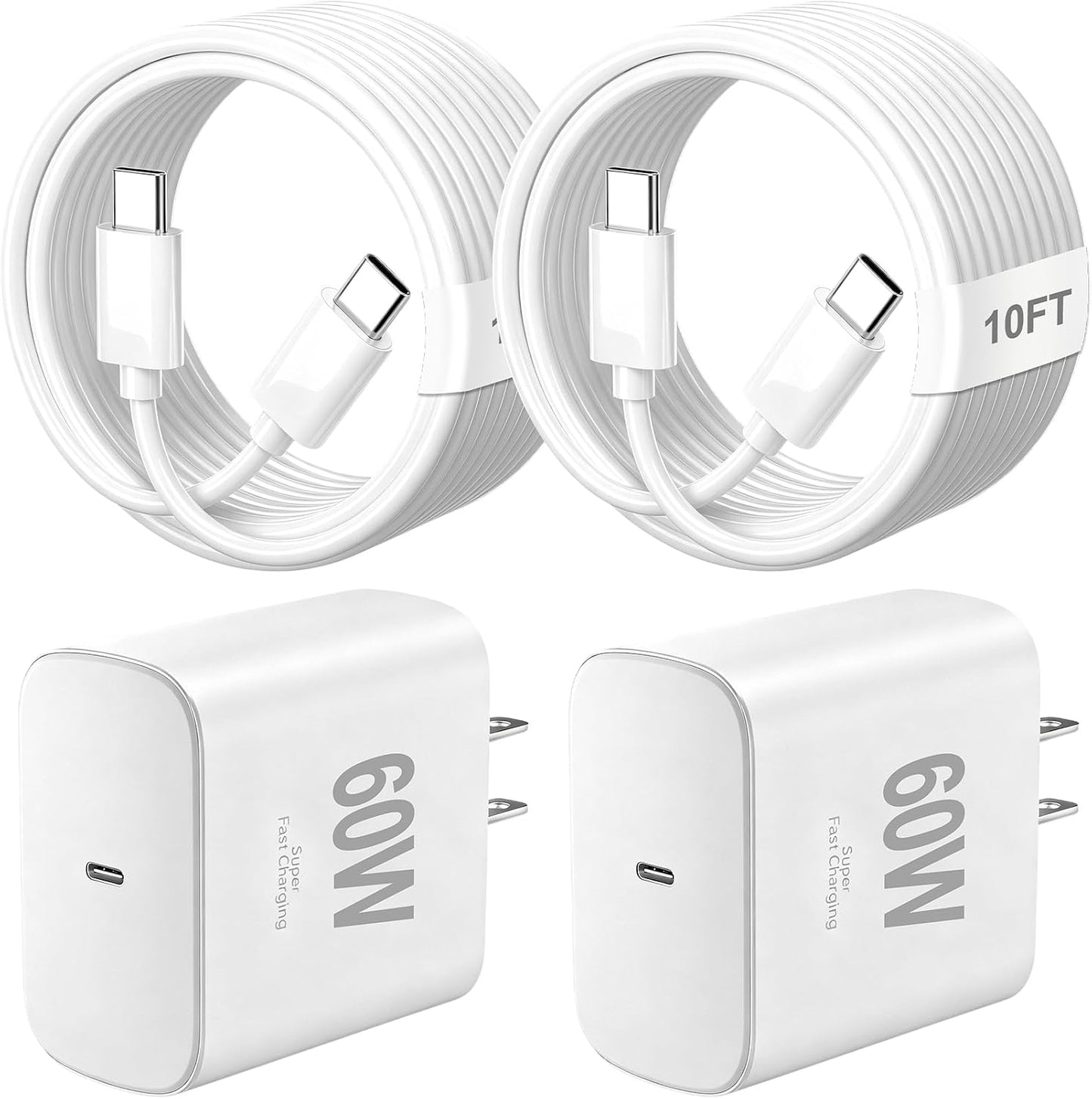 60W Super Fast USB C Charger for Samsung,2Pack TypeC Android Phone PD Wall Charger Block,10FT Chargers Fast Charging USB-C Cord Compatible with Galaxy S26 Ultra/S26+/S26/S25 Ultra/S25+/S25/S24/S23/S22