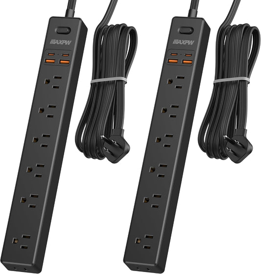 2 Pack 10Ft Surge Protector Power Strip,7 Outlets 4 USB Ports(2 USBC),1875W