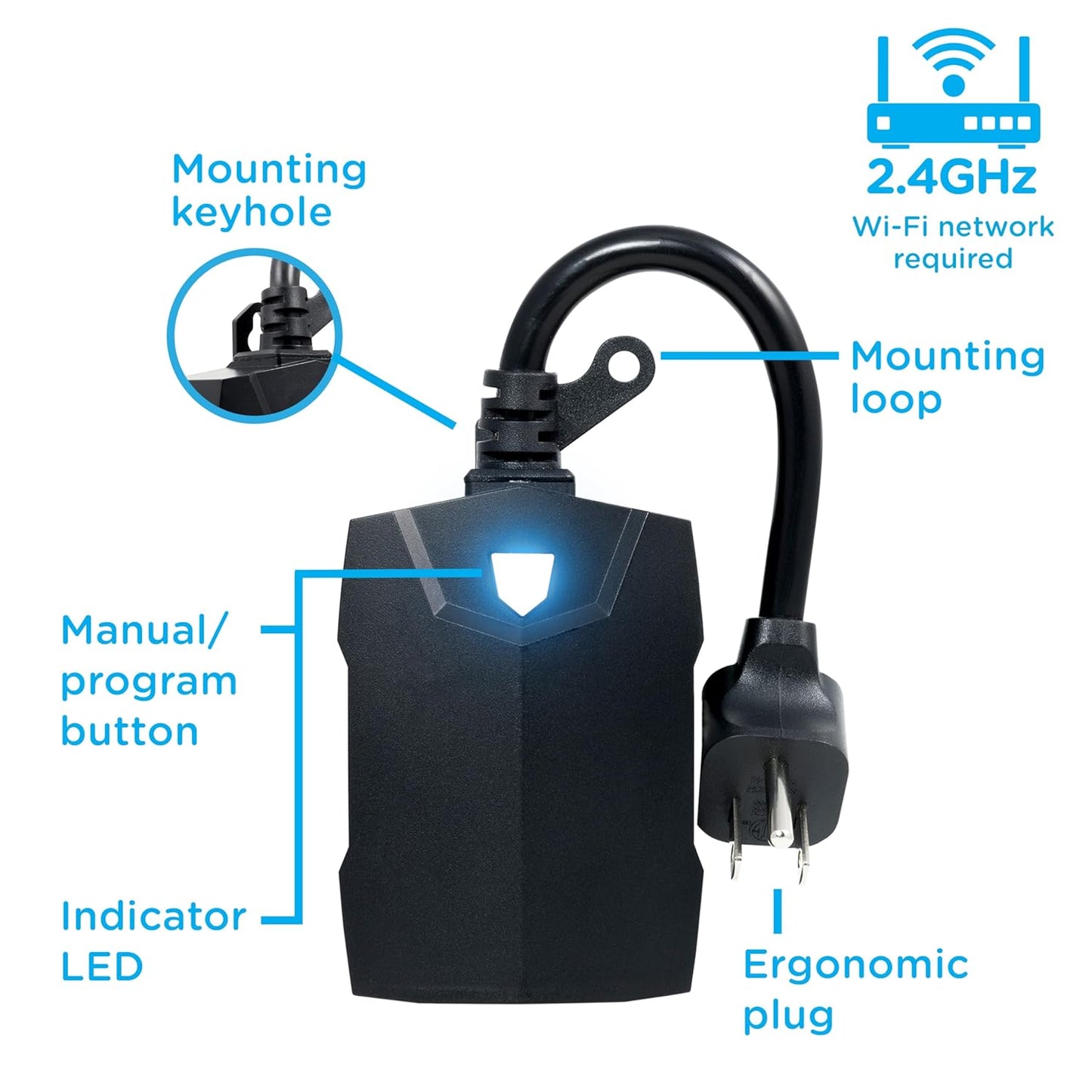 Enbrighten Vibe Outdoor Dual‑Outlet Wi‑Fi Matter Smart Plug, 2.4GHz, No Hub Required, Compatible with Alexa, Google Assistant and Apple HomeKit, Dual Grounded Plug‑in Outlets, 81912-TS1