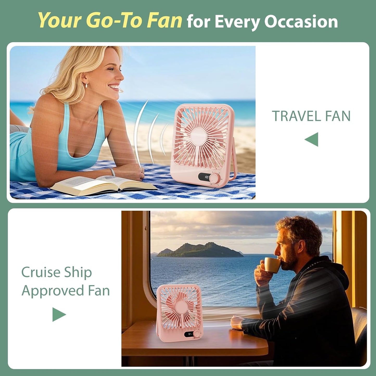 Travel Fan for Sleeping, 4000mAh Portable Pink Fan for Summer Essentials, Small Desk Fan Rechargeable 100 Speed Wind for Beach Fan Travel Essentials Gifts for Women Teens Girl