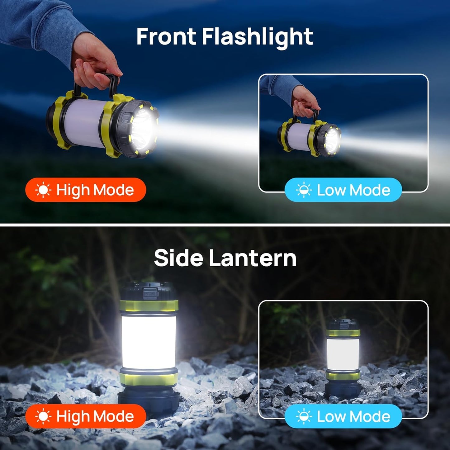 Consciot 2 Pack LED Camping Lantern Flashlight Rechargeable, 6 Light Modes | 3600mAh Portable Battery Pack, IPX4 Waterproof Camping Lights, USB C, Torch for Hurricane, Emergency, Survival Kits