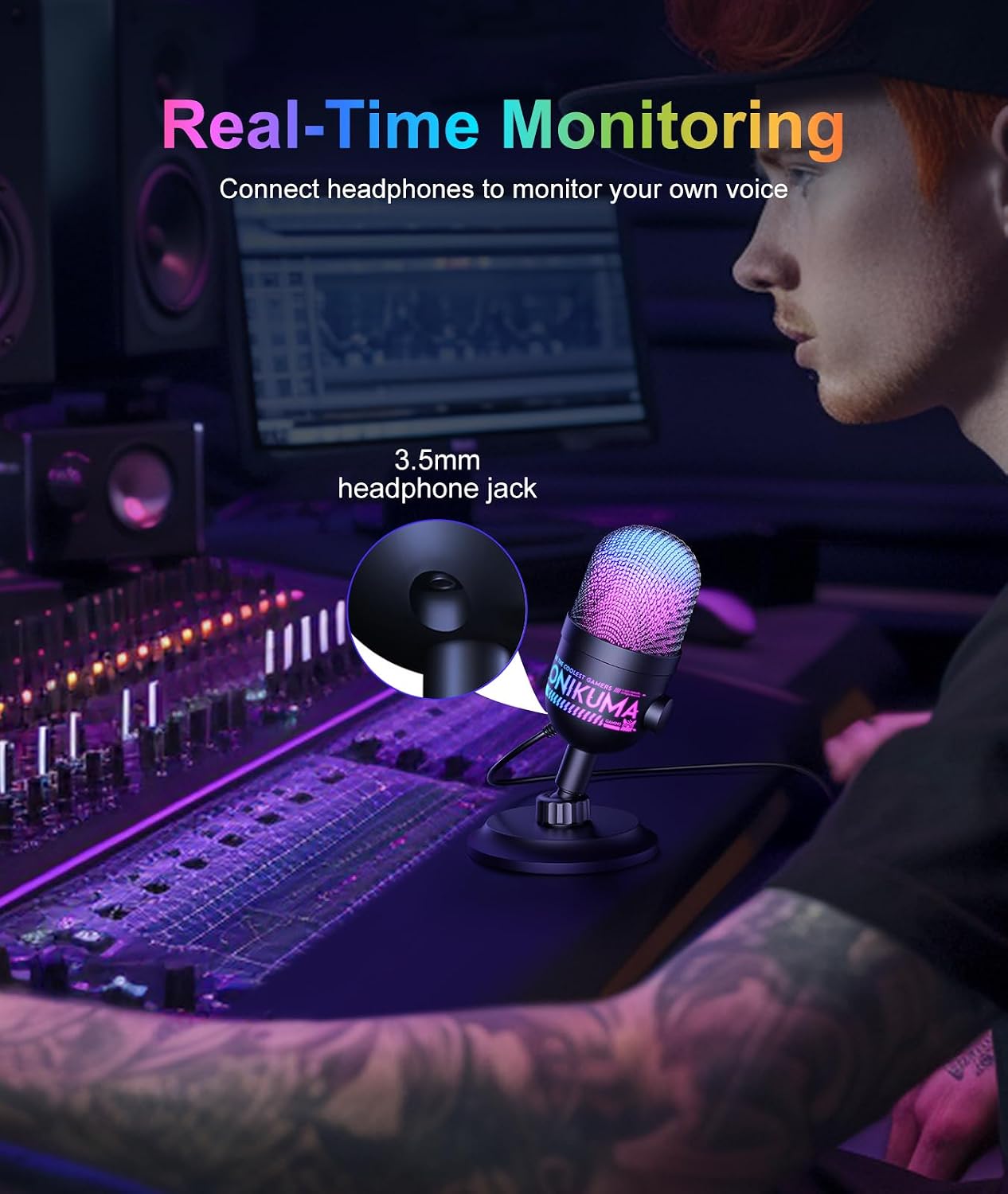USB Gaming Microphone, RGB Condenser Mic for PC PS4 PS5 Mac, Plug & Play, Tap to Mute, Gain Control, Zero-Latency Monitoring for Streaming Podcasting Recording