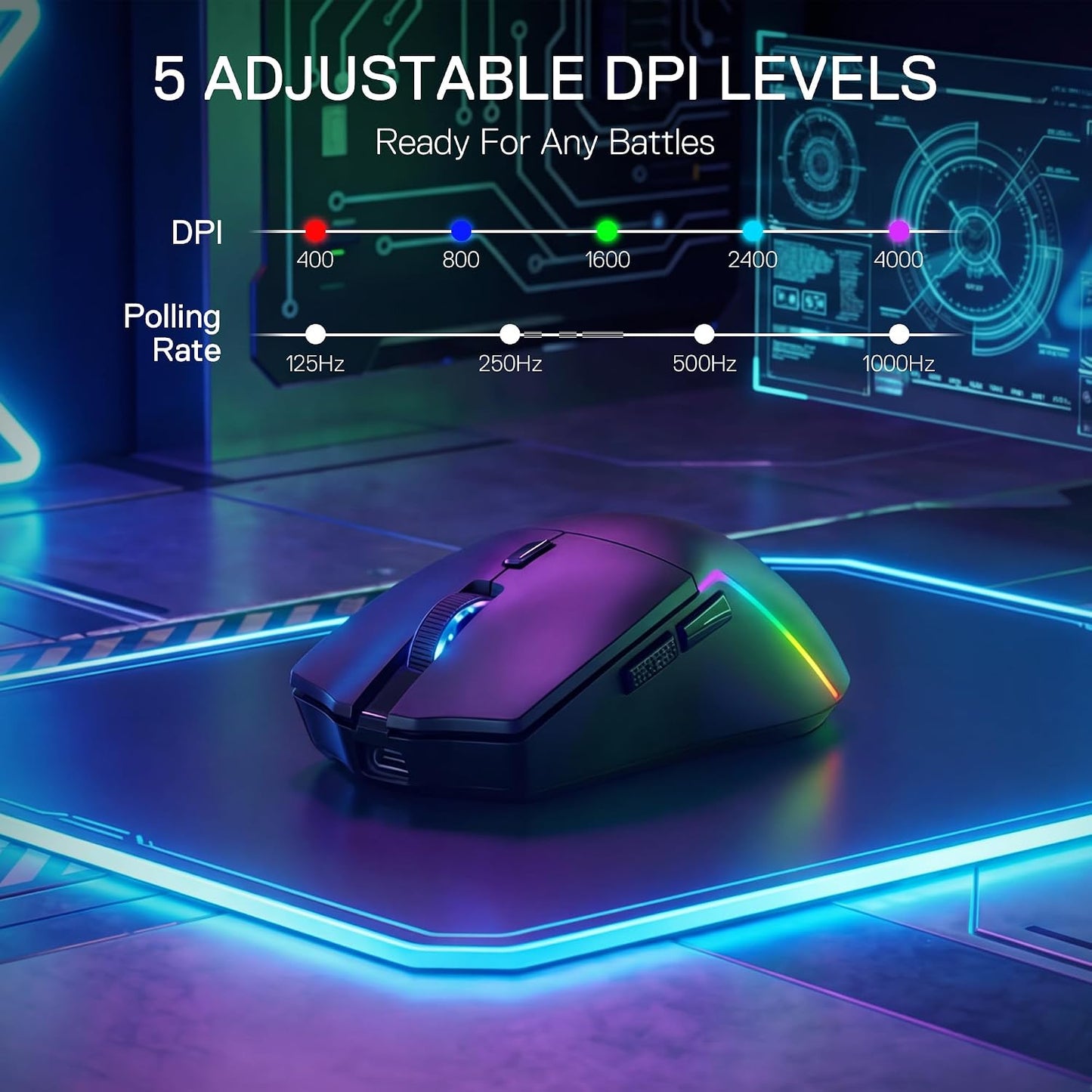 Redragon M730 PRO Wireless Lightweight RGB Gaming Mouse 10000 DPI | Cable-Free 0 Delay, Redefine Keybinding Macro, Vibing Backlight, Ergonomic Grip Body Comfort