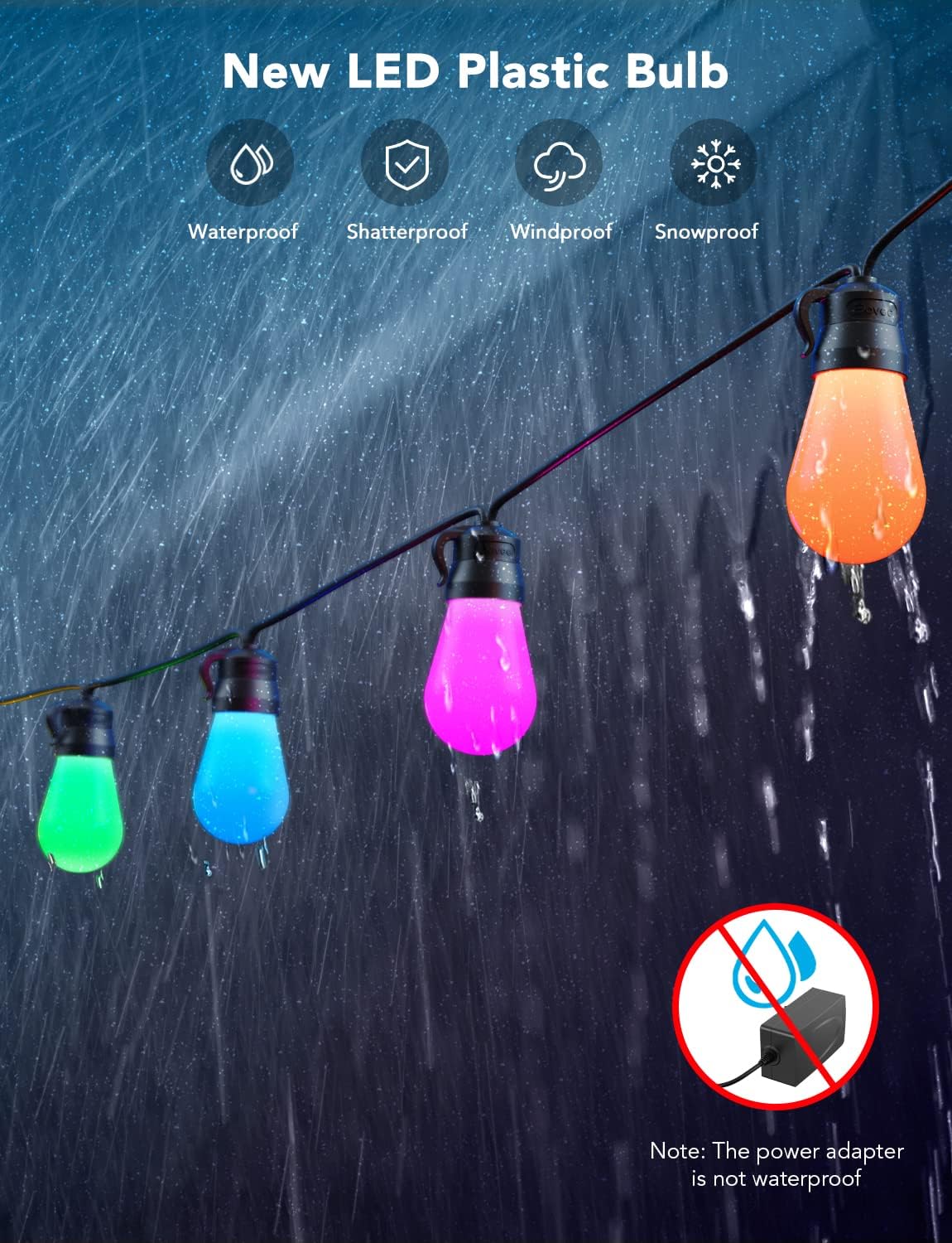 Govee Smart Outdoor String Lights H7015, 48ft RGBIC, IP65, 47 Scene Modes | 15 Dimmable LED Bulbs Outdoor Lights with Color Changing Warm White Lights for Patio, Backyard, App Control, Bluetooth
