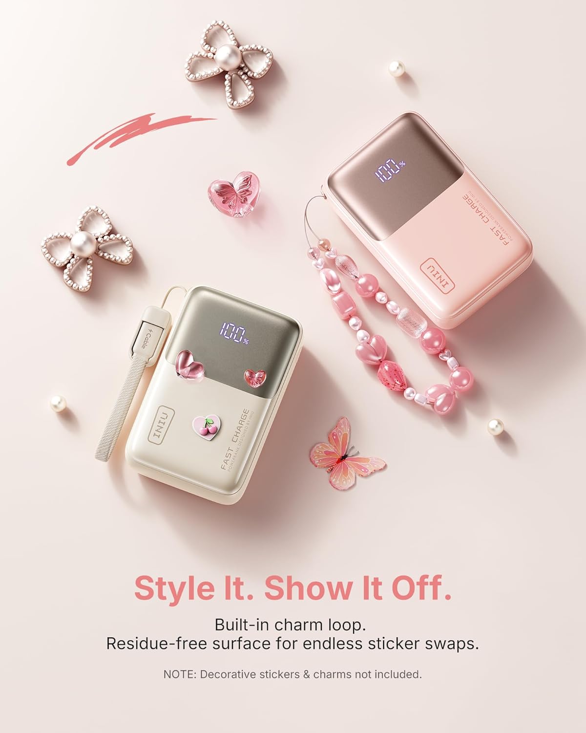 INIU Portable Charger, Ultra Mini 10000mAh 45W Fast Charging Power Bank | Flight-Safe, USB-C Cable, Travel Essential, 45W Battery Phone Pack for iPhone 17 16 Samsung S26 Google iPad etc, Light Pink