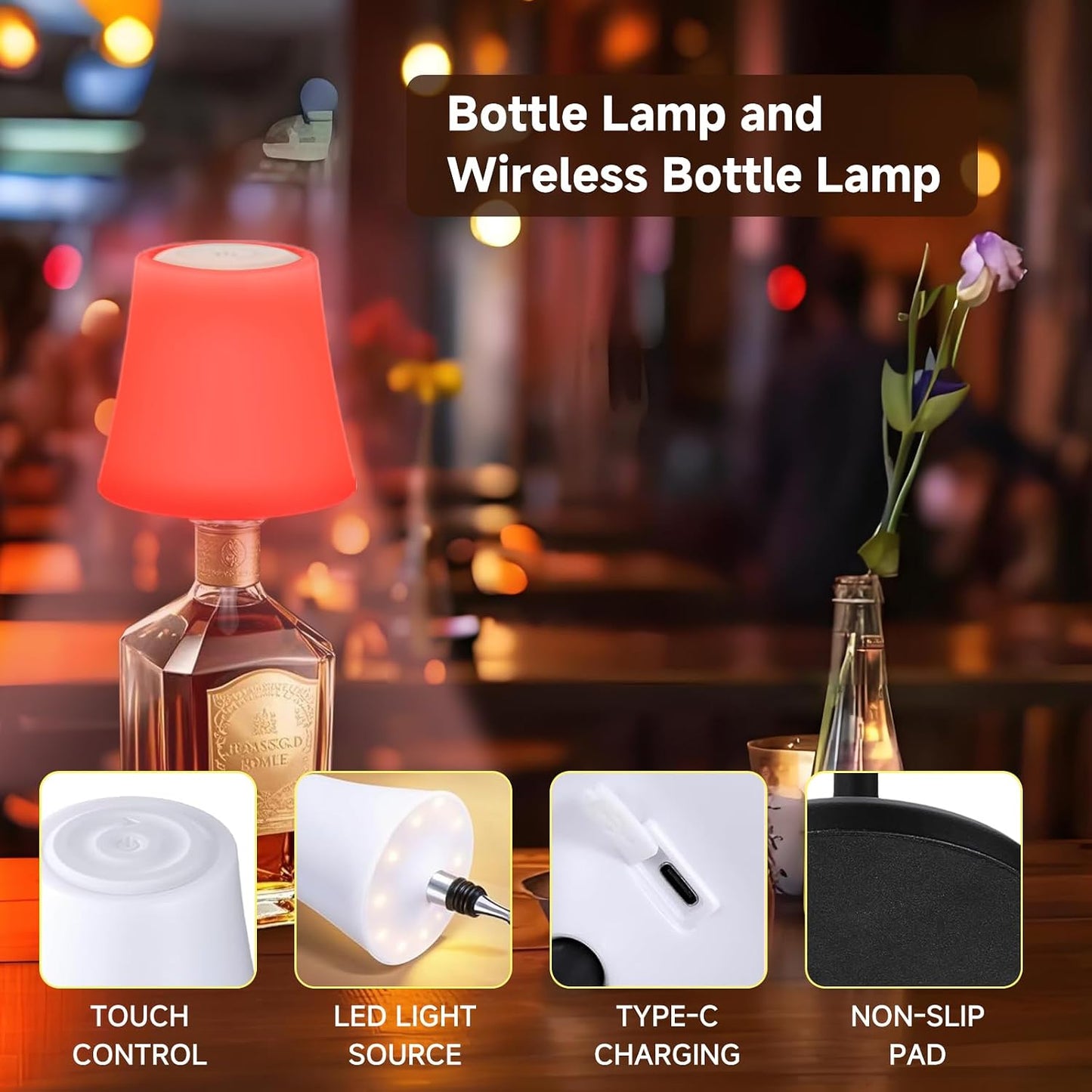 2Pack Wireless Wine Bottle Lamp Dimmable Rechargeable 3 Color&RGB LED Bottle Lights for Liquor & Wine Bottles Touch Control Battery Operated LED Lamp ABS Cordless Lampshade (2, Wine Bottle RGB)