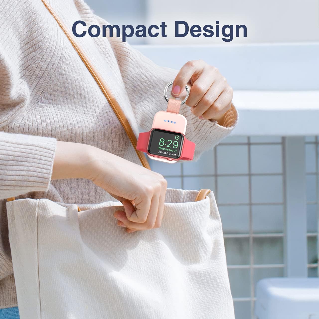 i.VALUX Portable Wireless Charger for Apple Watch Series 11/10/9/8/UItra/7/6/5/4/3/2/SE, Compact Magnetic iWatch Charger 1000mAh Power Bank Keychain Travel Accessories for Mother Girl-Pink