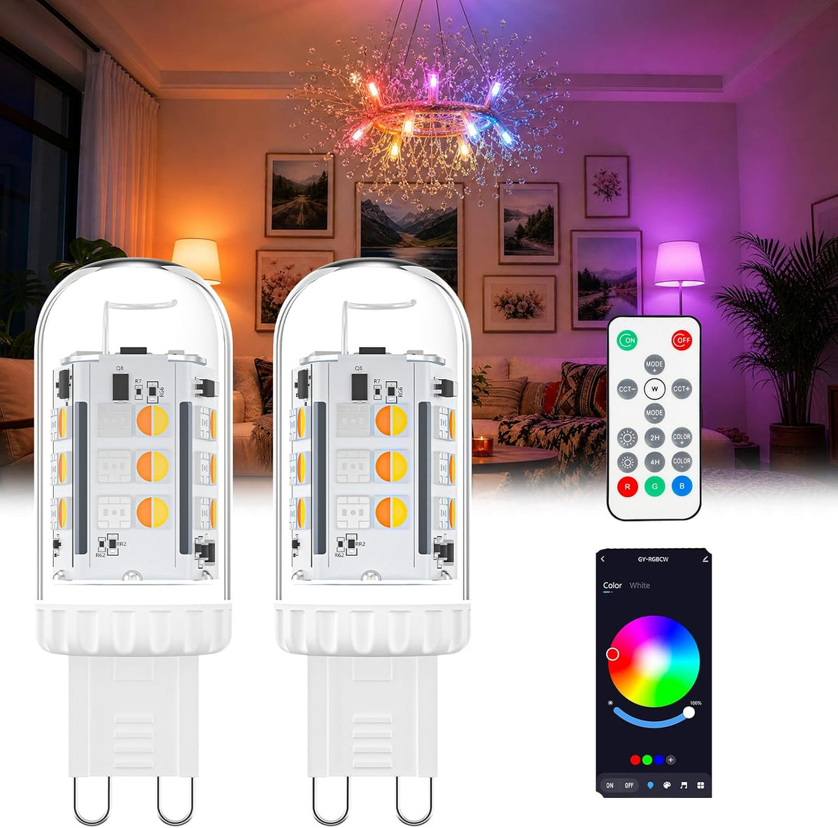 Color Changing G9 LED Bulb 120V 3W Smart Bluetooth G9 Bulb 2-Pack