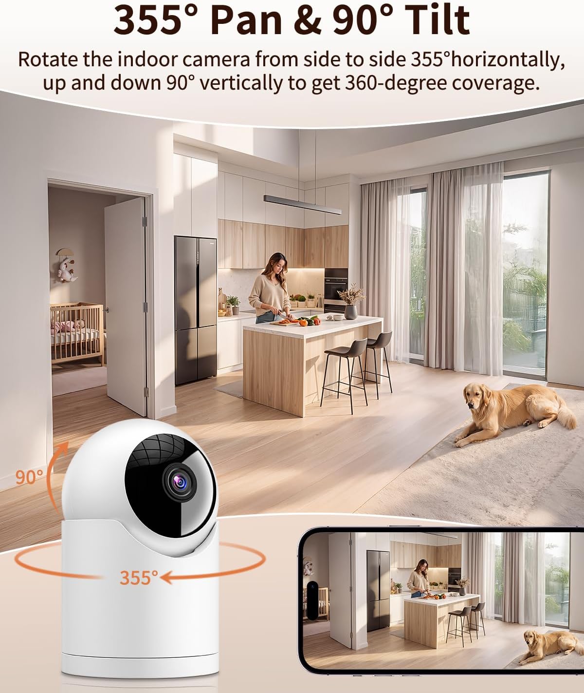 𝟐𝐊 Indoor Cameras for Home Security, for indoor Baby Pet Dog Cat Nanny | Auto tracking,5G&2.4G WiFi,Work with Alexa,AI Voice Output,Instant Alert,Night Vision,IP65